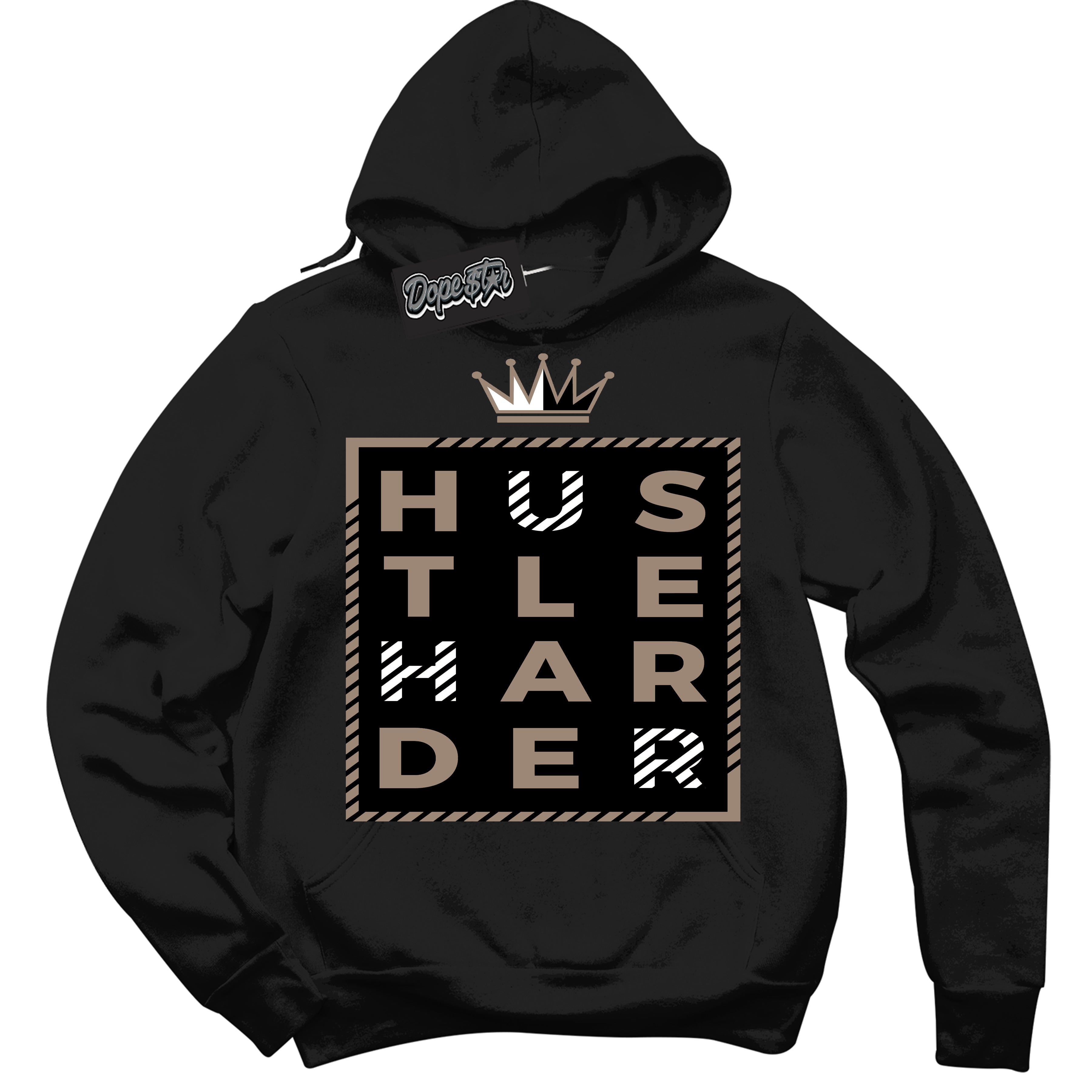 Cool Black Hoodie with “ Hustle Harder ”  design that Perfectly Matches  Latte 1s Sneakers.