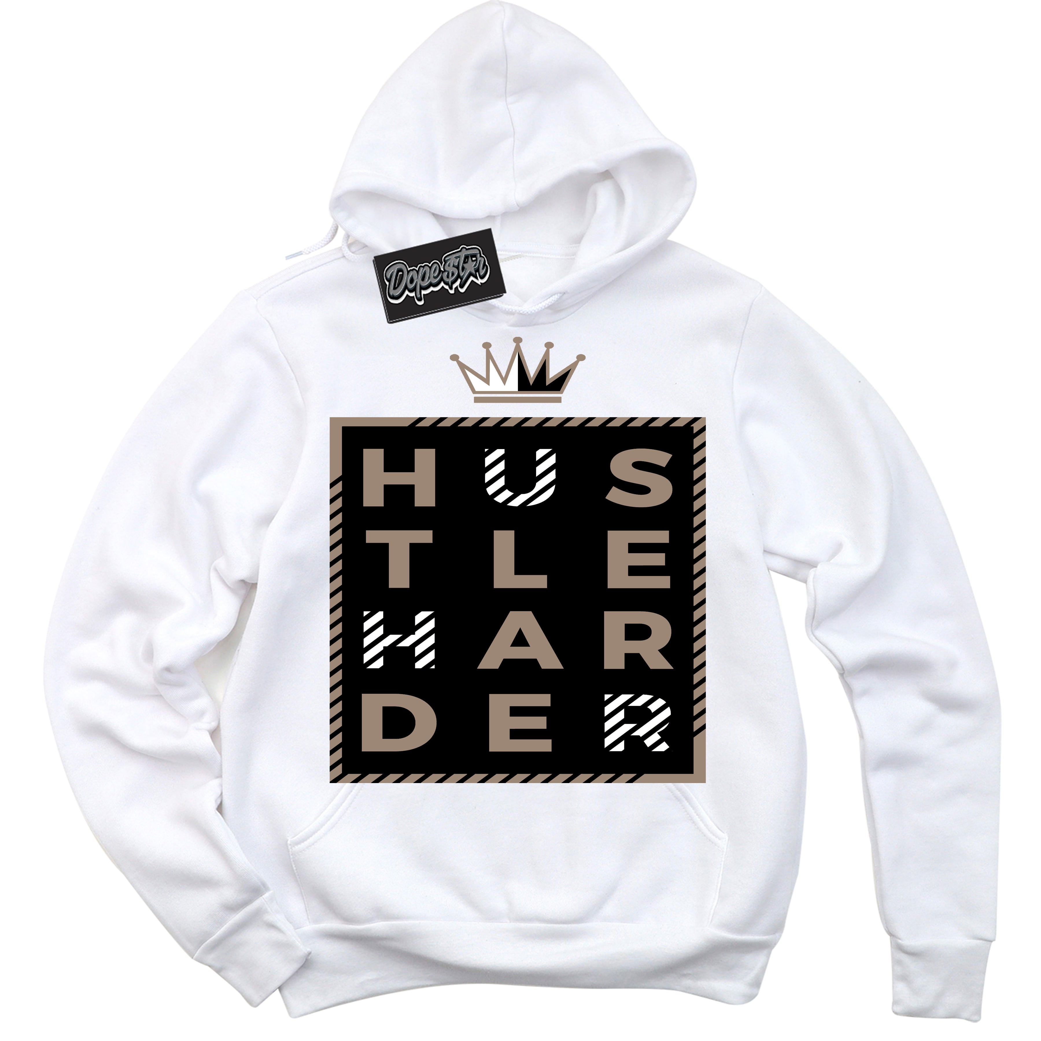 Cool White Hoodie with “ Hustle Harder ”  design that Perfectly Matches  Latte 1s Sneakers.