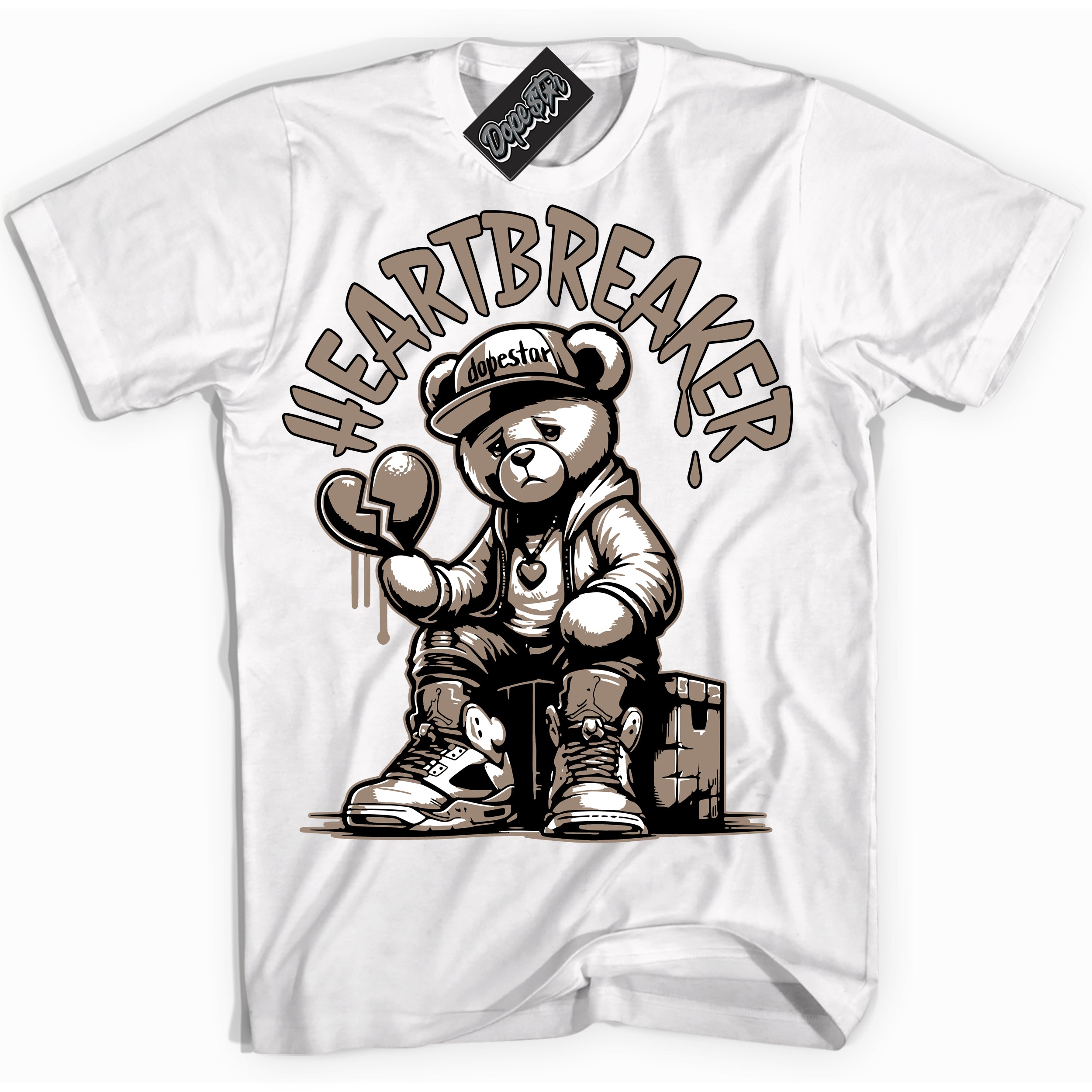 Cool White Shirt with “ Heartbreaker Bear ” design that perfectly matches Latte 1s Sneakers.