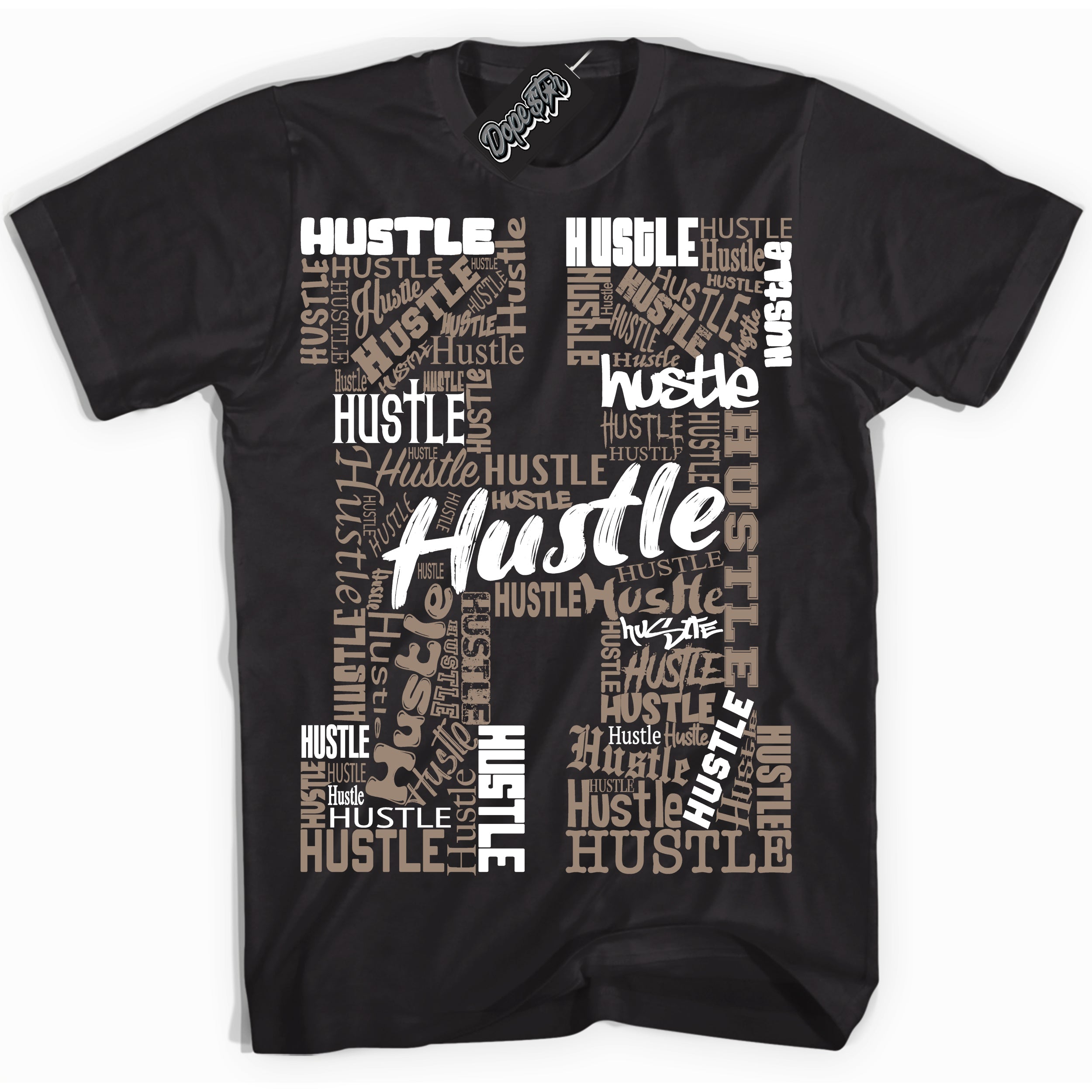 Cool Black Shirt with “ Hustle H ” design that perfectly matches Latte 1s Sneakers.