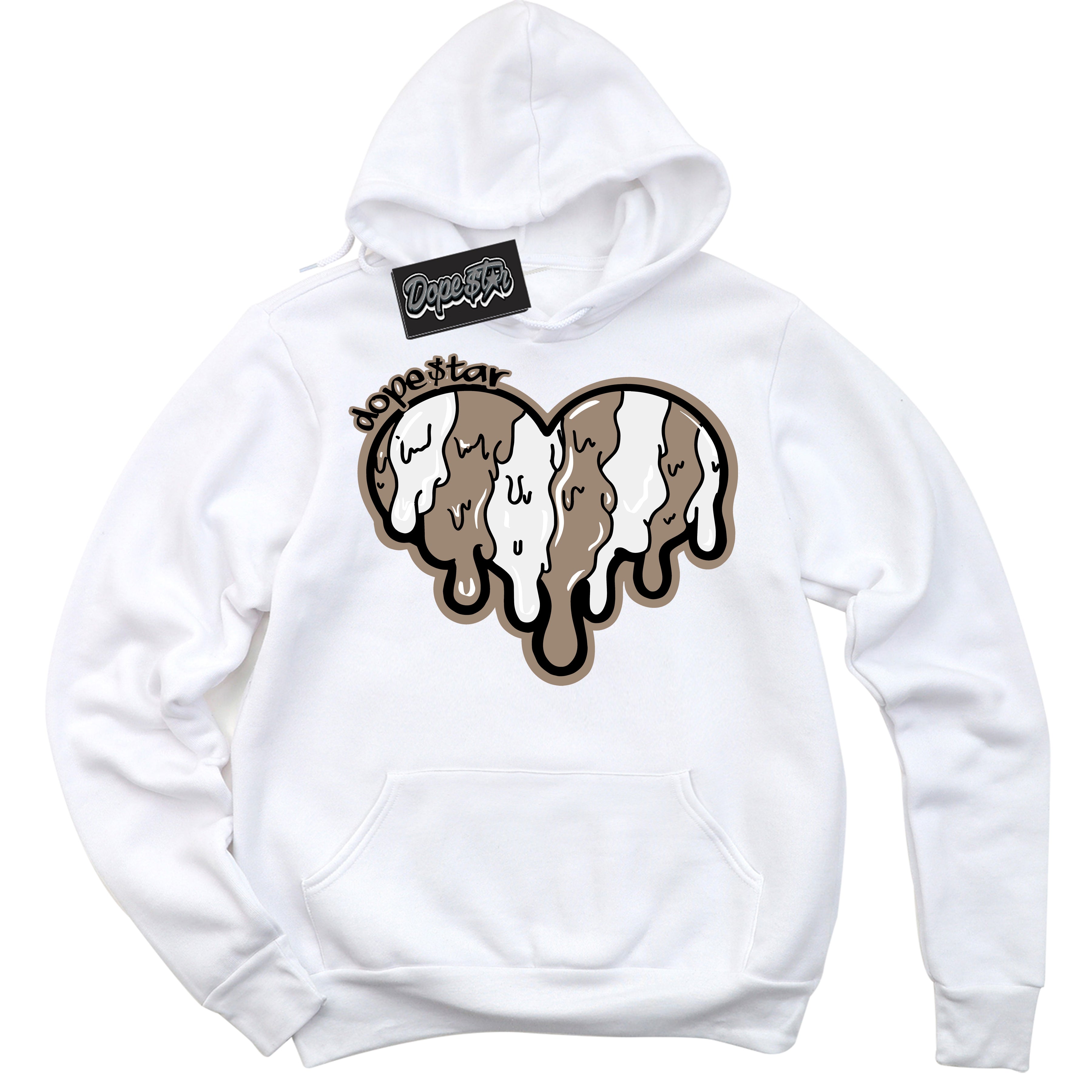 Cool White Hoodie with “ Melting Heart ”  design that Perfectly Matches  Latte 1s Sneakers.