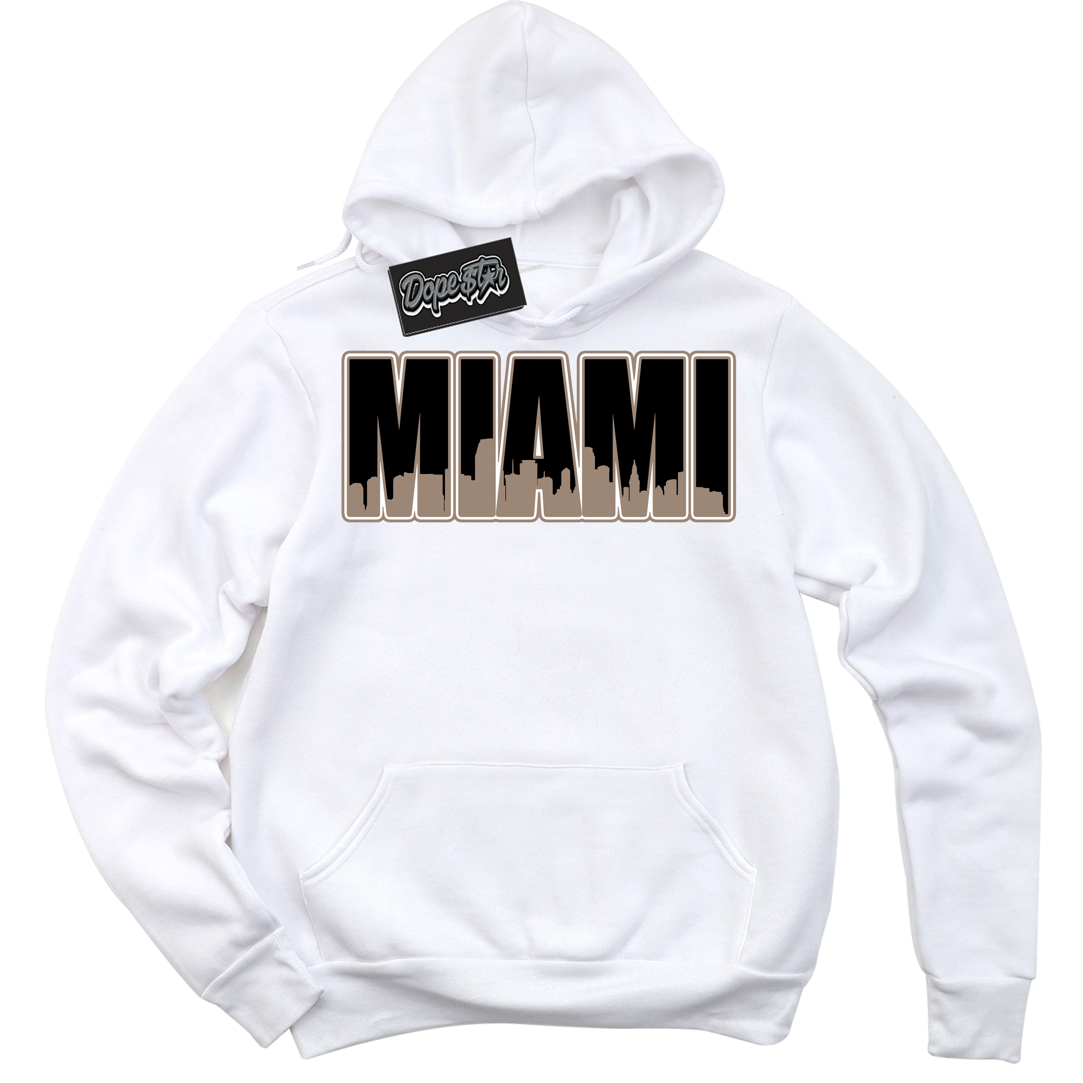 Cool White Hoodie with “ Miami ”  design that Perfectly Matches  Latte 1s Sneakers.