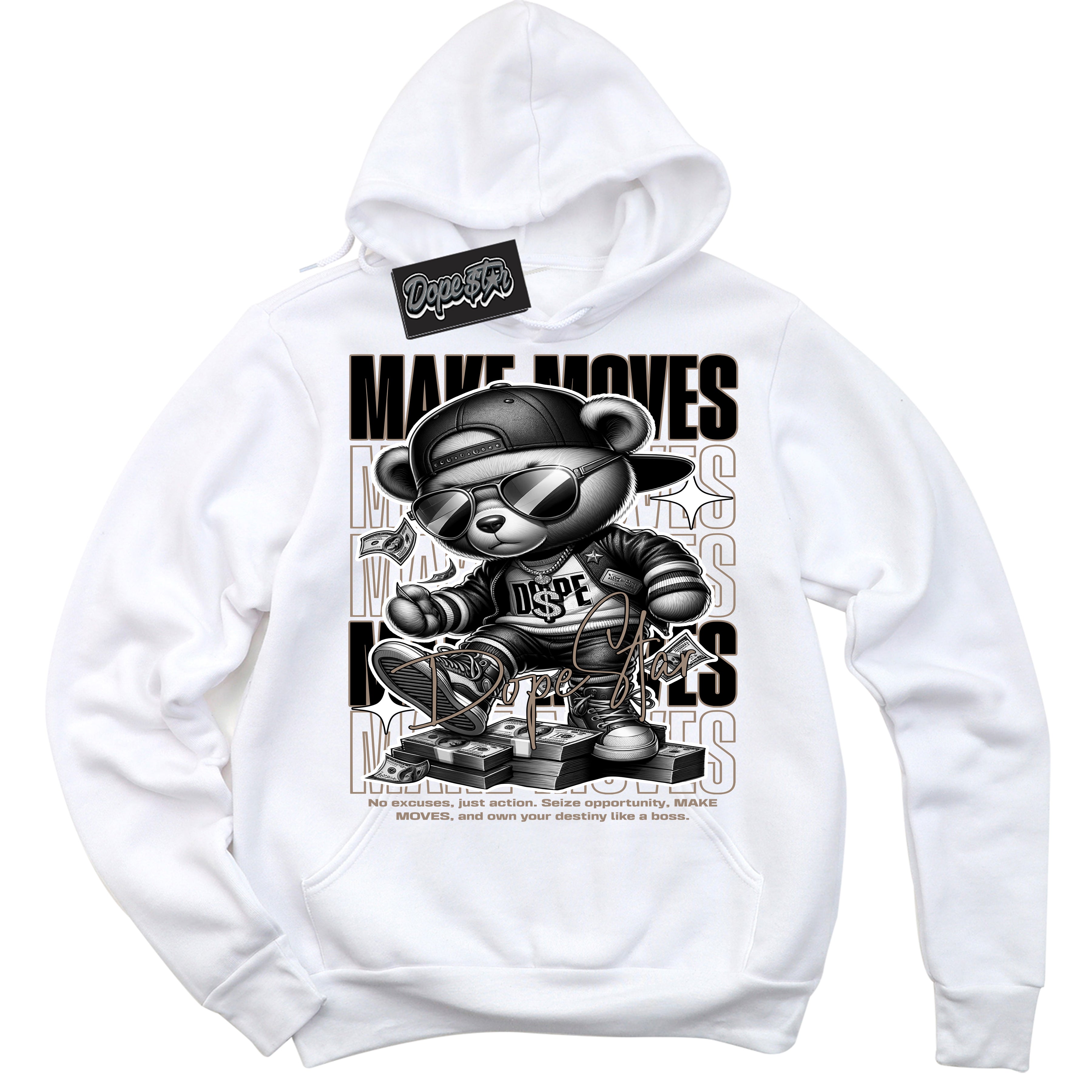 Cool White Hoodie with “ Makin Moves ”  design that Perfectly Matches Latte 1s Sneakers.