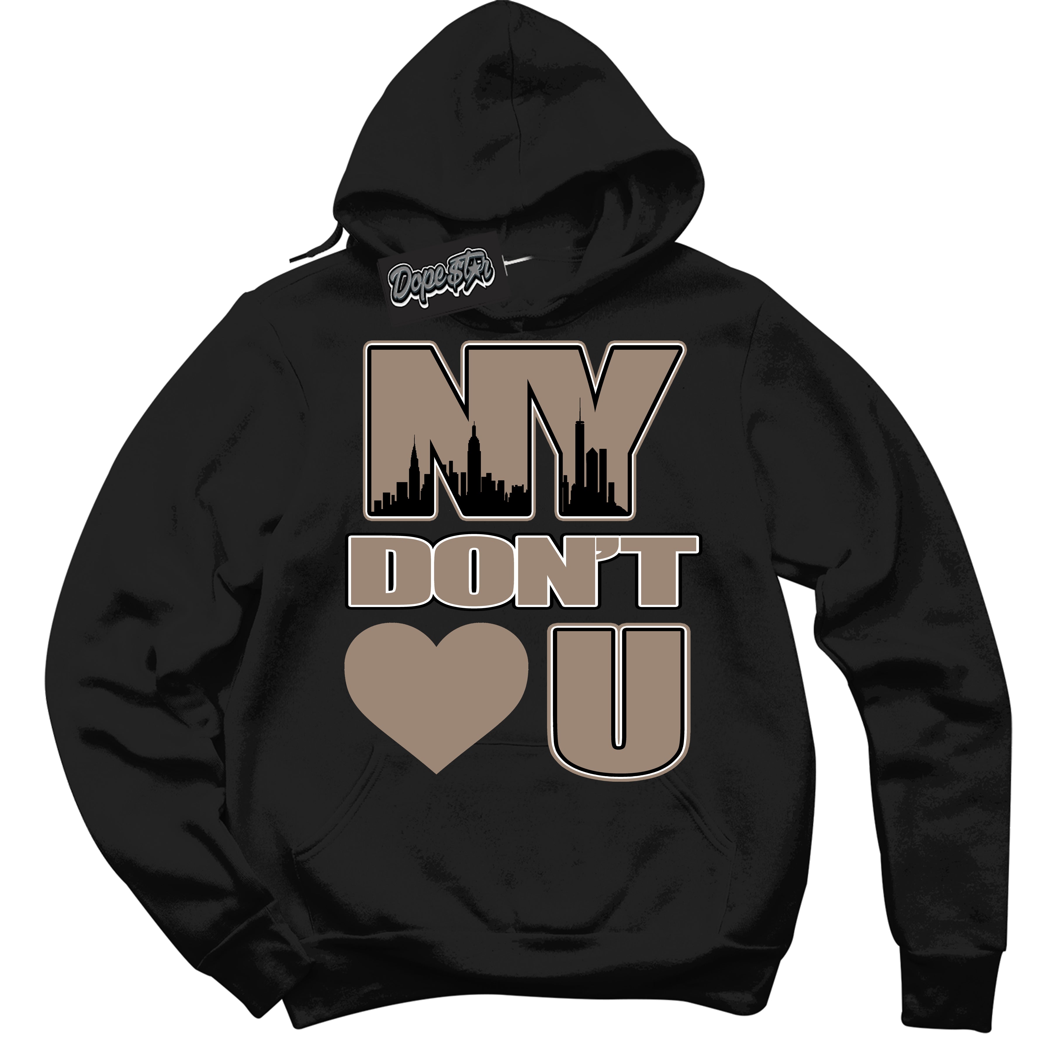 Cool Black Hoodie with “ NY Don't Love You ”  design that Perfectly Matches  Latte 1s Sneakers.