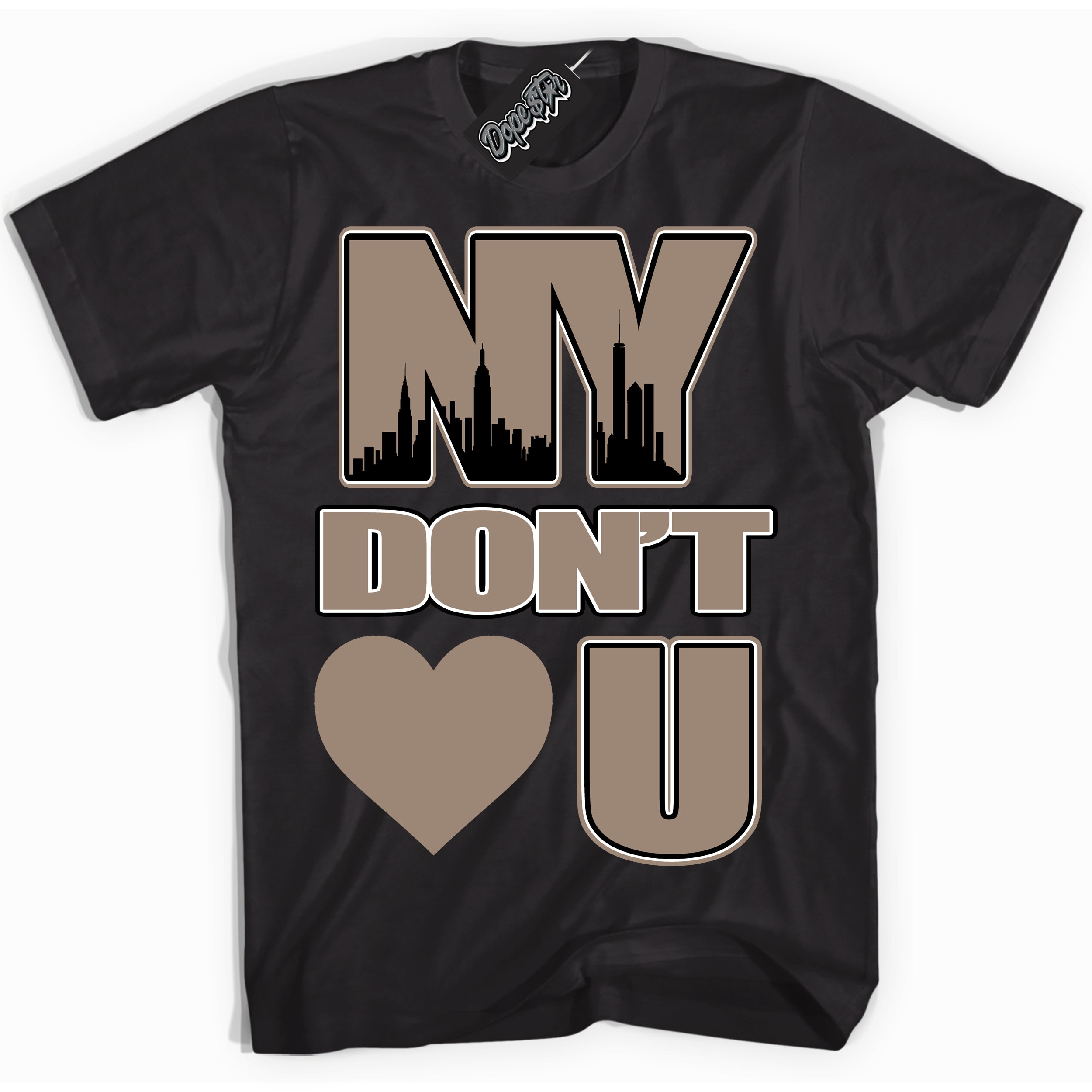 Cool Black Shirt with “ NY Don't Love You ” design that perfectly matches Latte 1s Sneakers.