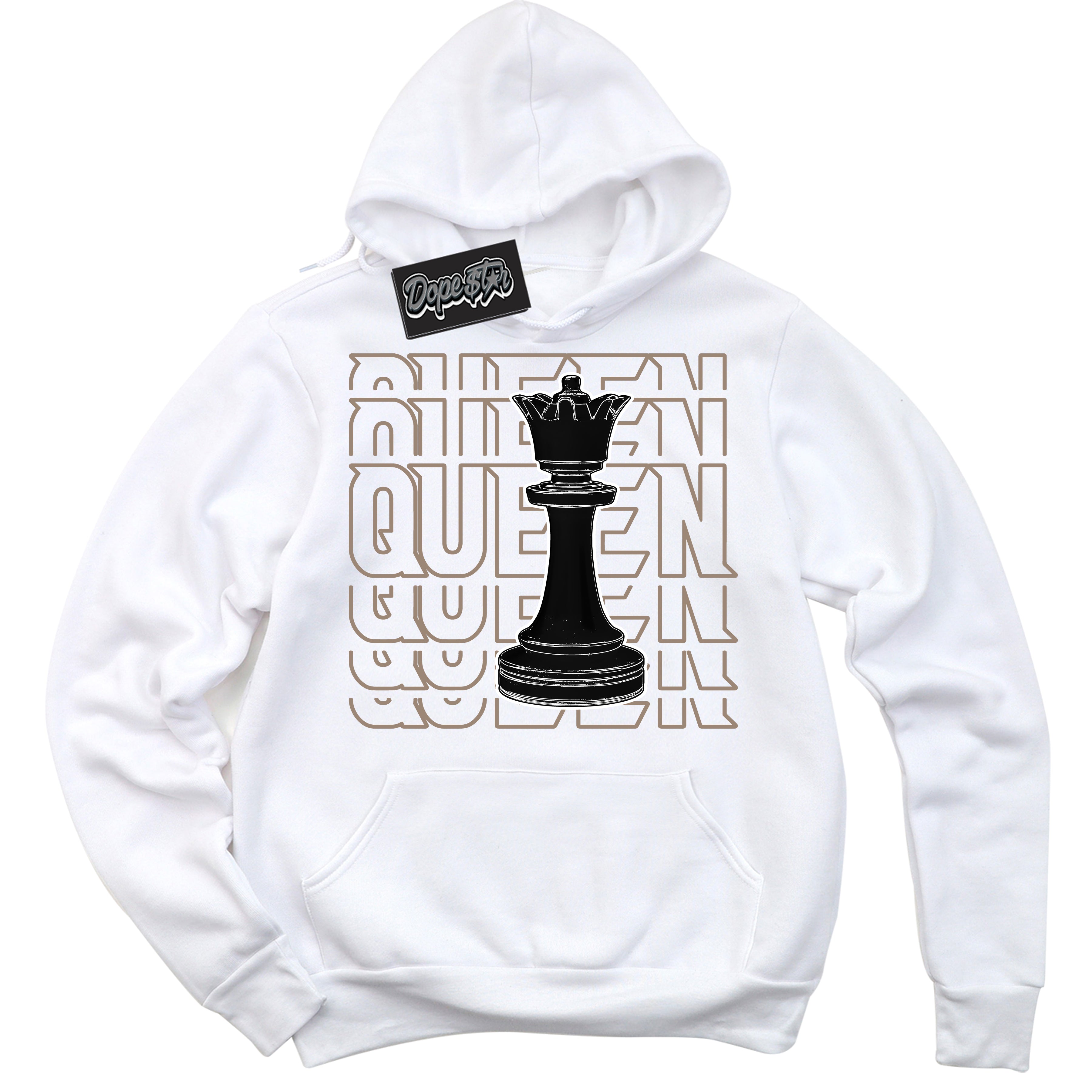 Cool White Hoodie with “ Queen Chess ”  design that Perfectly Matches  Latte 1s Sneakers.