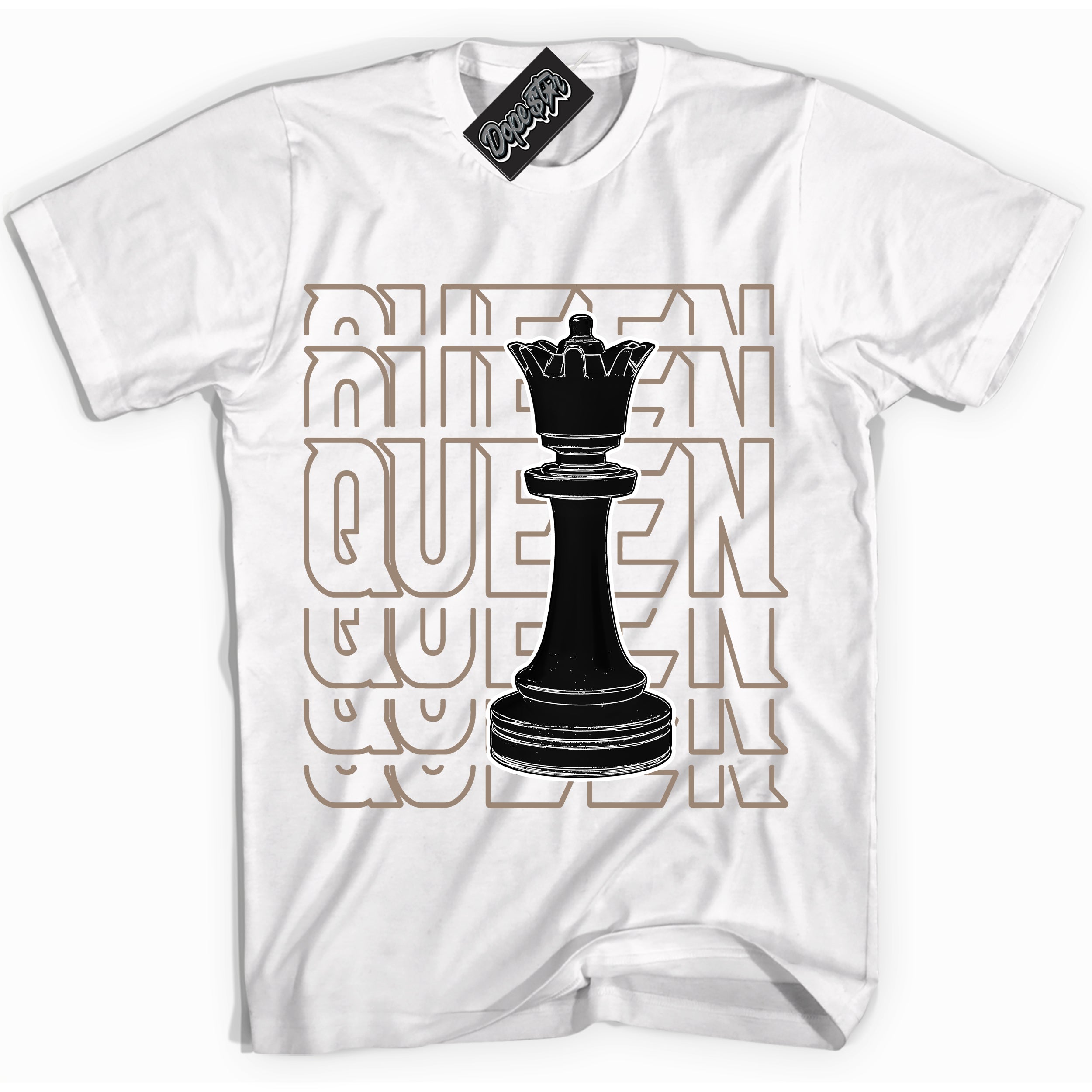 Cool White Shirt with “ Queen Chess ” design that perfectly matches Latte 1s Sneakers.