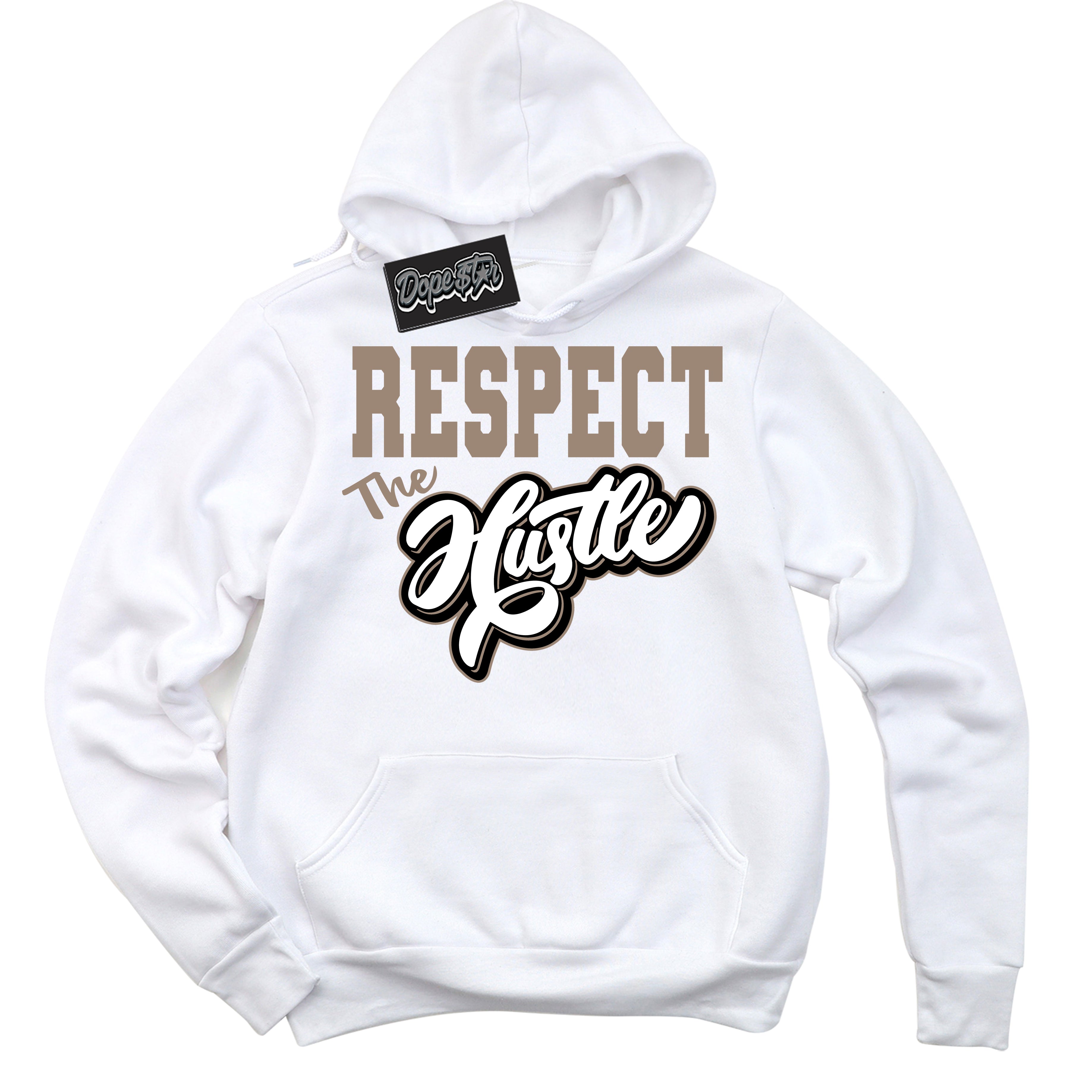 Cool White Hoodie with “ Respect The Hustle ”  design that Perfectly Matches  Latte 1s Sneakers.