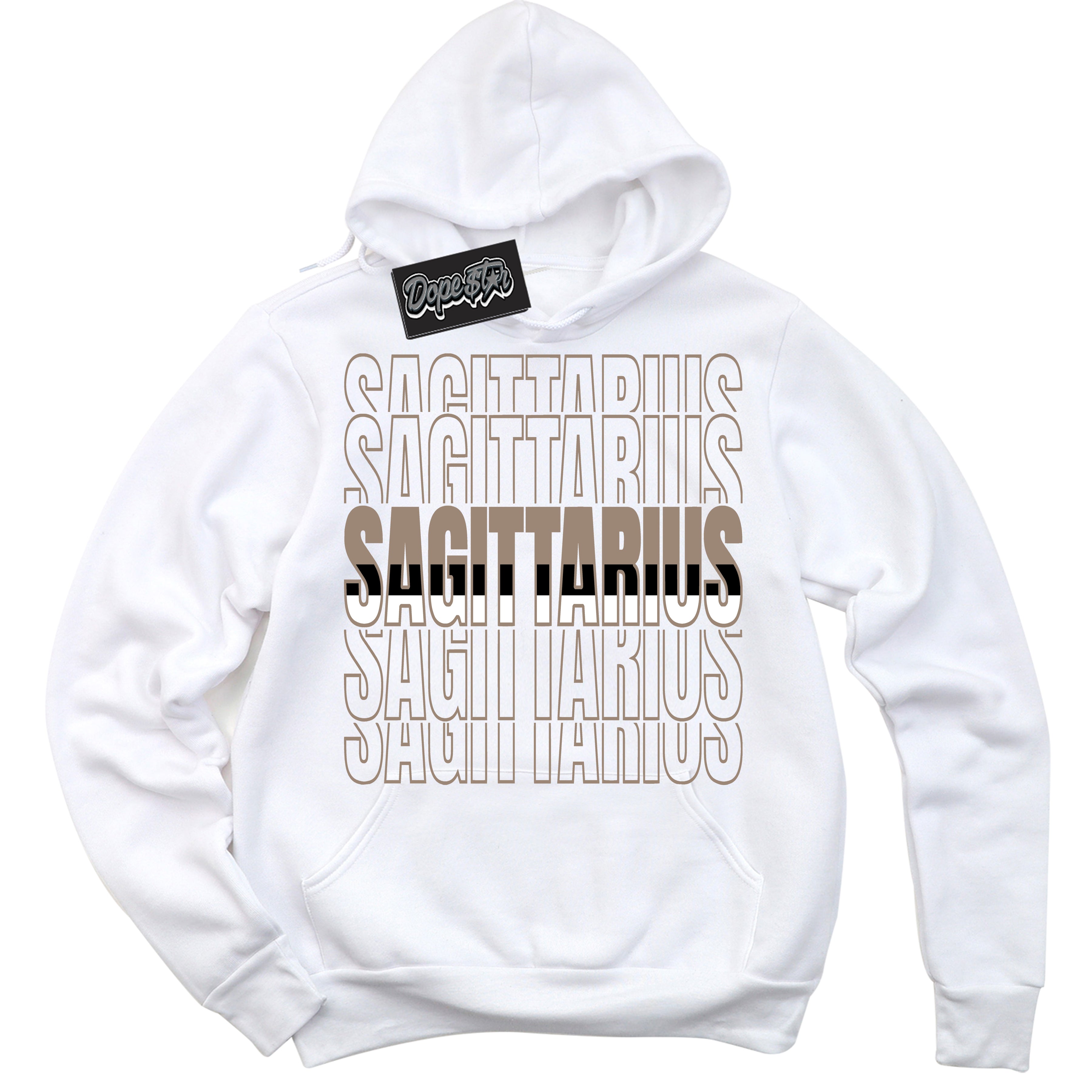 Cool White Hoodie with “ Sagittarius ”  design that Perfectly Matches  Latte 1s Sneakers.