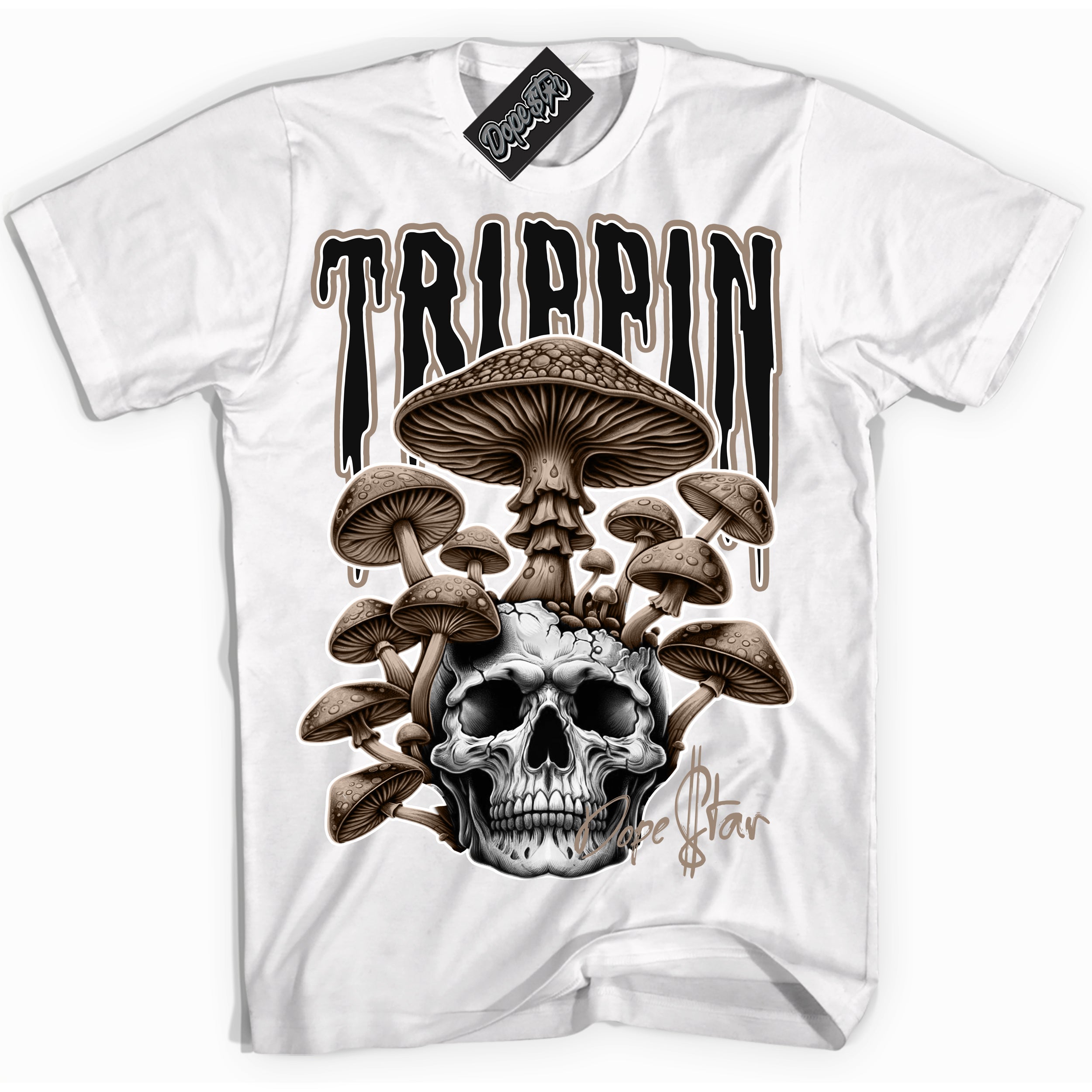 Cool White Shirt with “Trippin” design that perfectly matches the Latte 1s Sneakers.