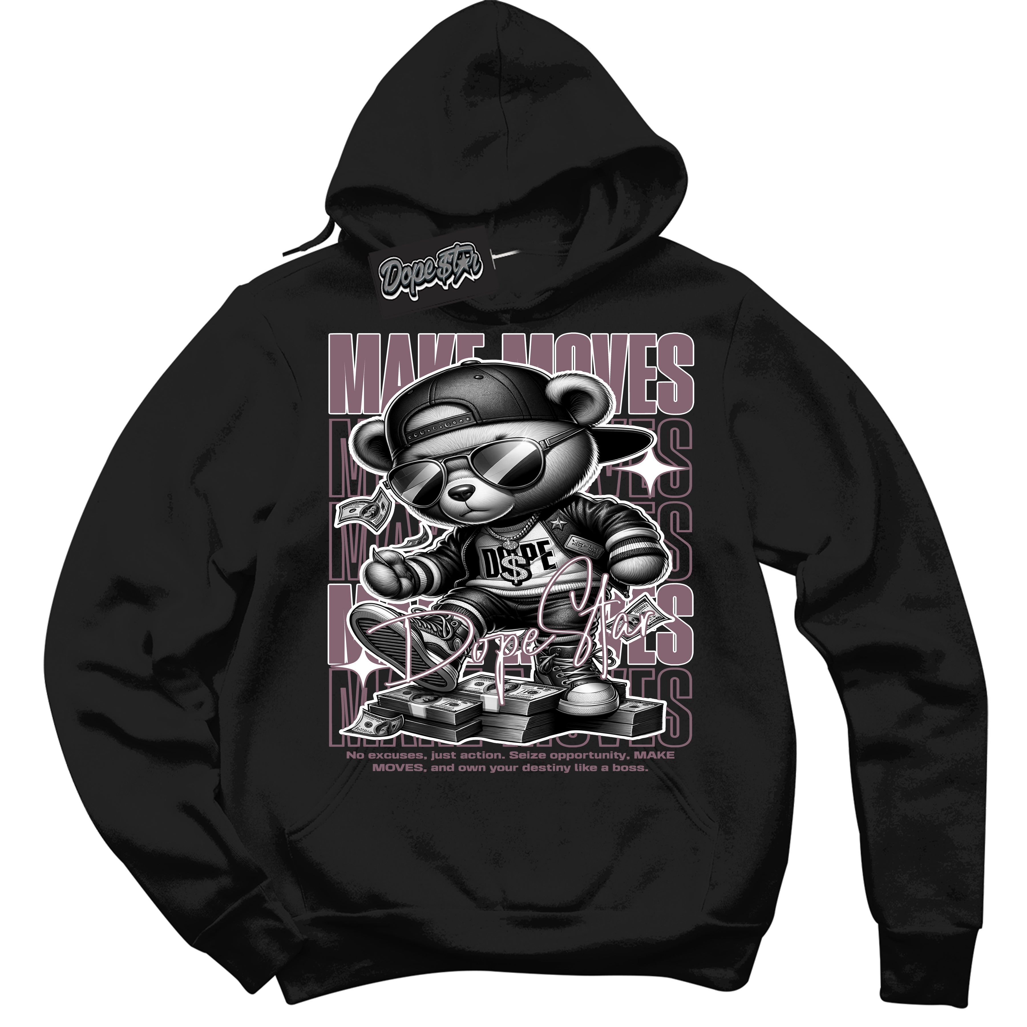 Cool Black Hoodie with “ Makin Moves ”  design that Perfectly Matches Mauve 1s Sneakers.