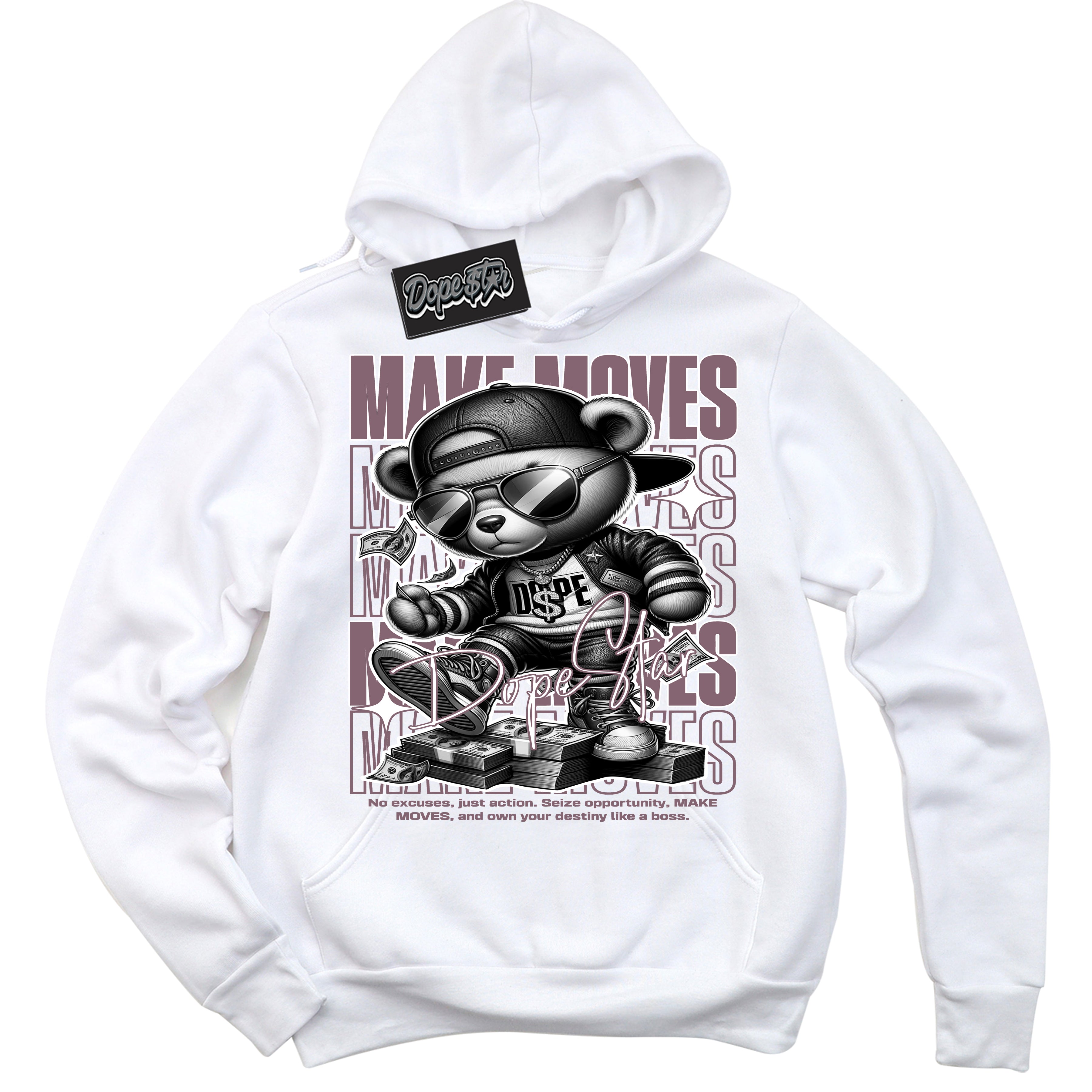 Cool White Hoodie with “ Makin Moves ”  design that Perfectly Matches Mauve 1s Sneakers.