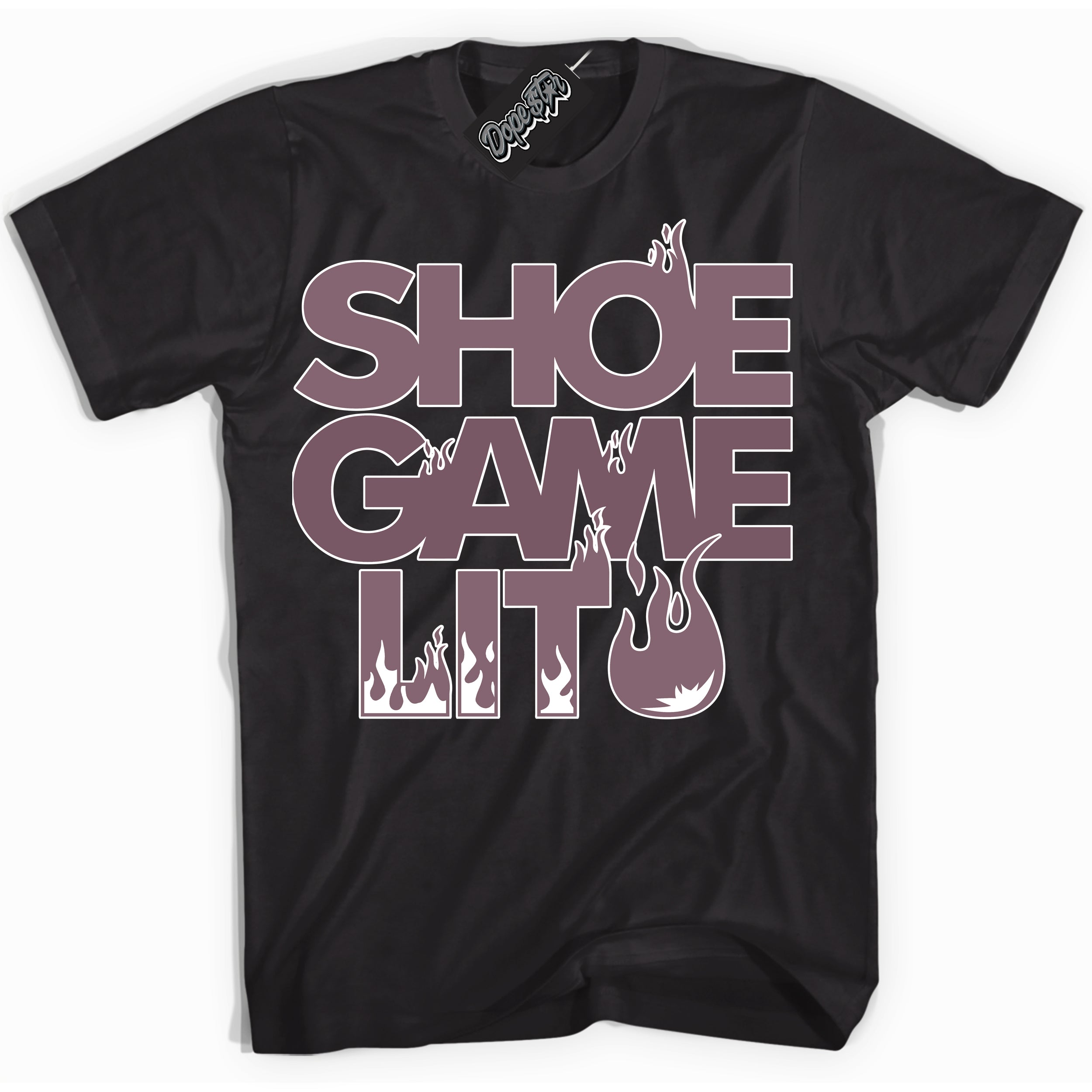 Cool Black Shirt with “ Shoe Game Lit ” design that perfectly matches Mauve 1s Sneakers.