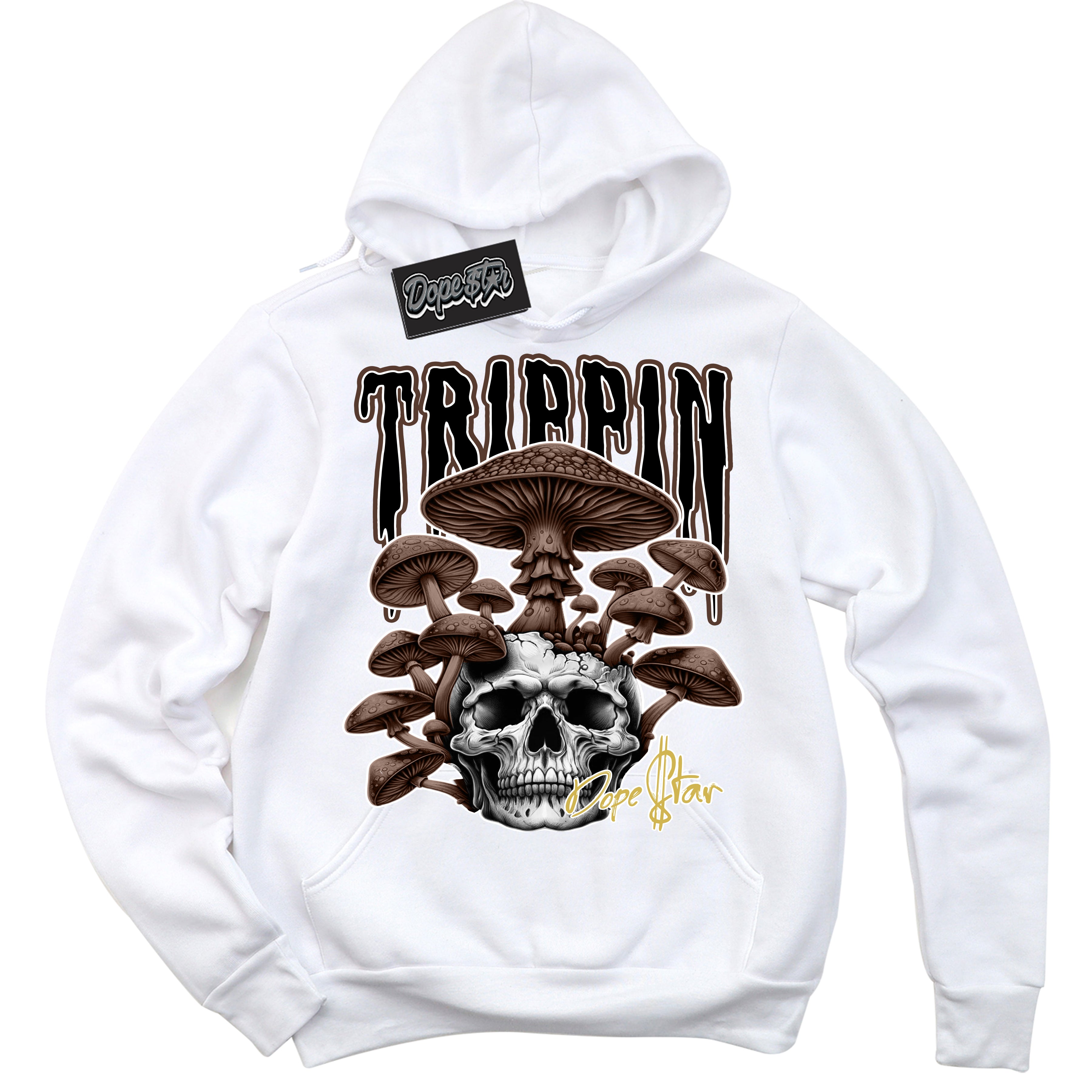 Cool White Hoodie with “Trippin” design that Perfectly Matches Palomino 1s Sneakers.