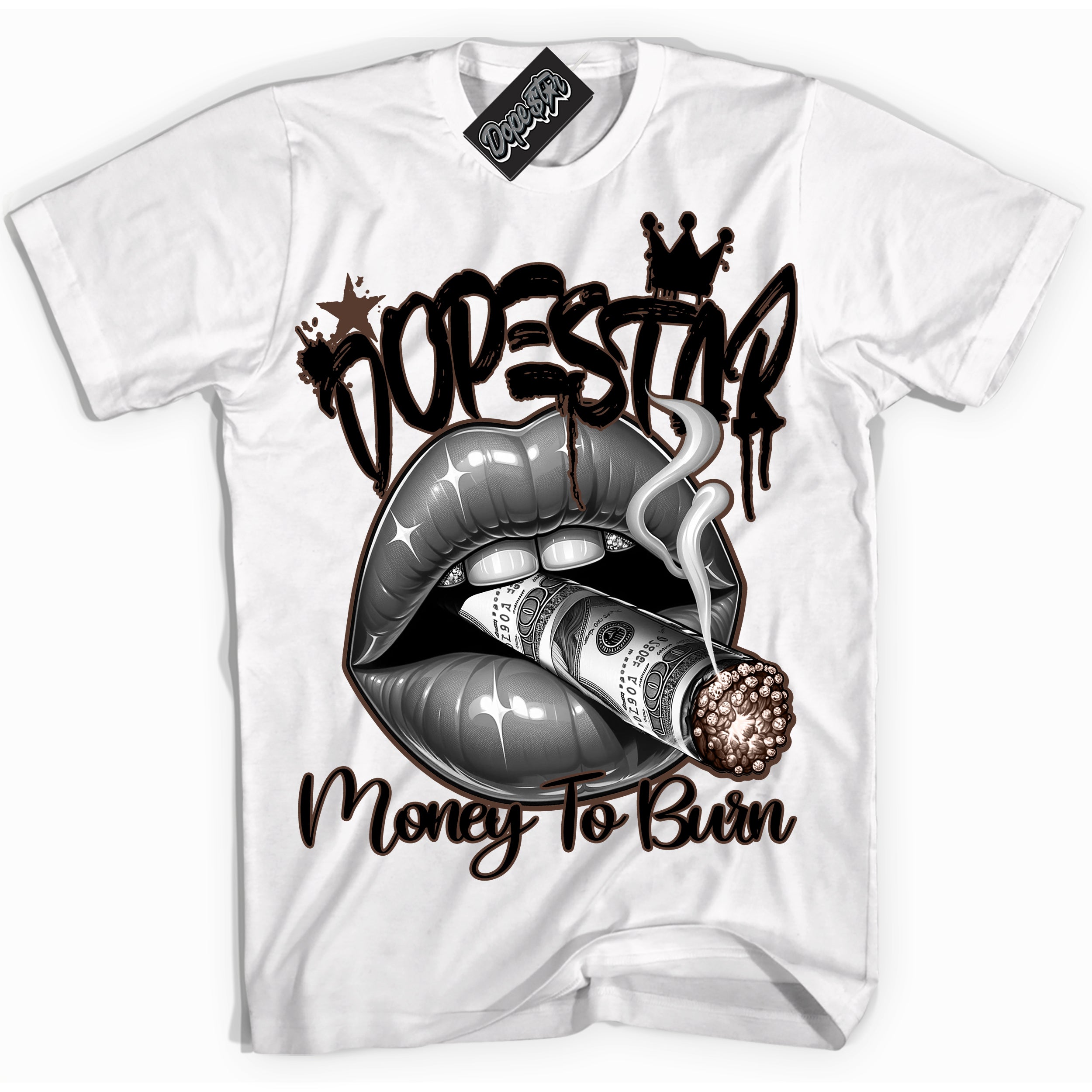 Cool White Shirt with “ Money To Burn” design that perfectly matches Palomino 1s Sneakers.