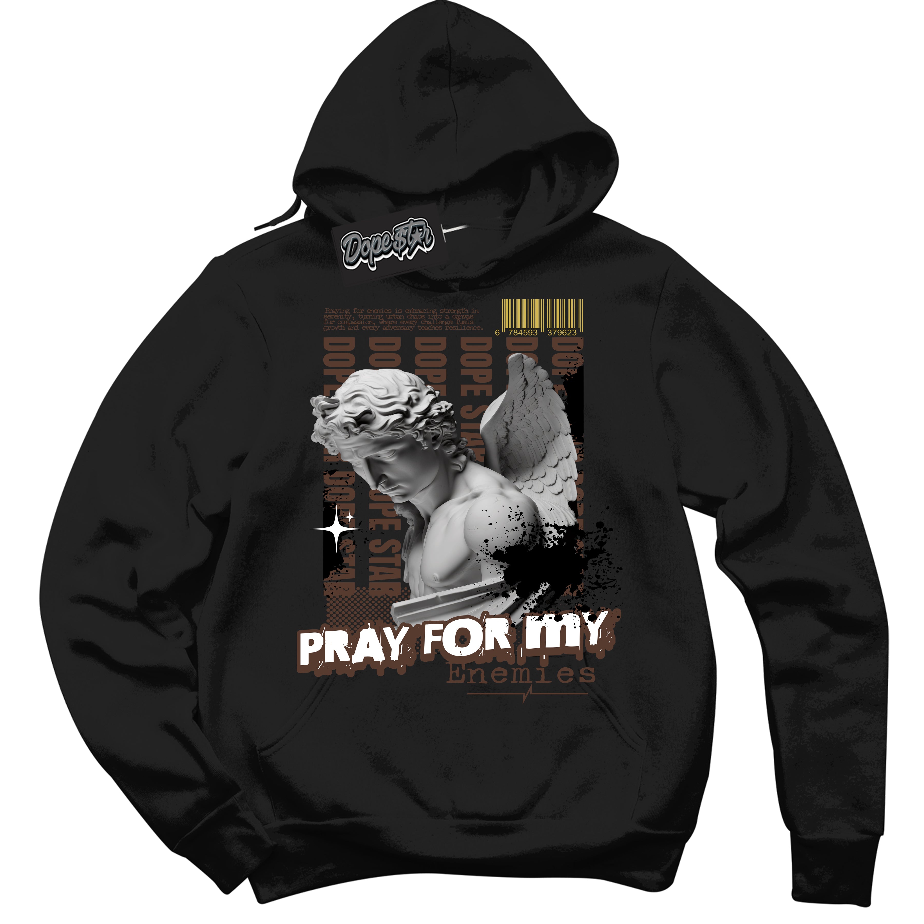 Cool Black Hoodie with “ Pray Enemies ”  design that Perfectly Matches Palomino 1s Sneakers.