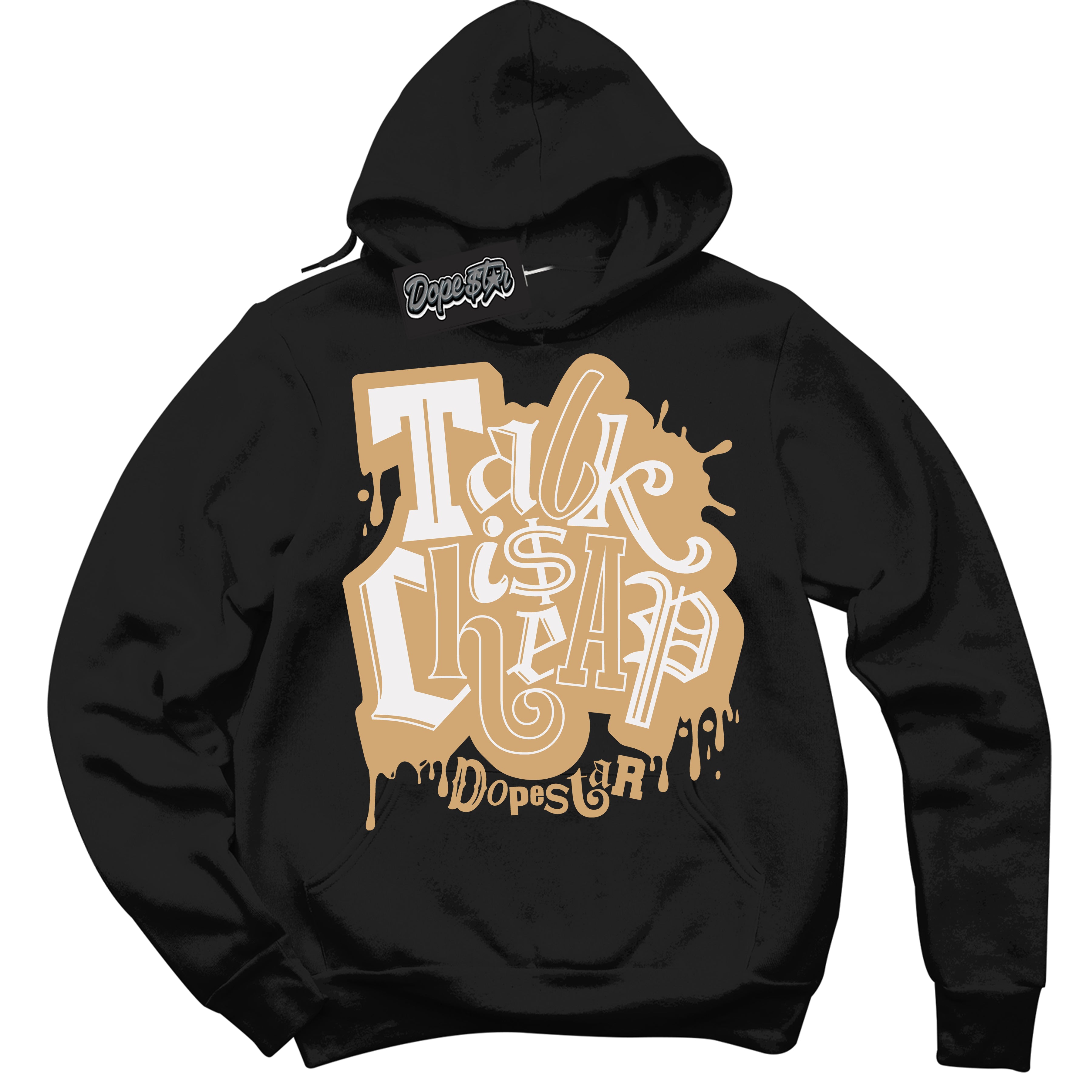 Cool Black Hoodie with “ Talk Is Cheap ”  design that Perfectly Matches Praline 1s Sneakers.