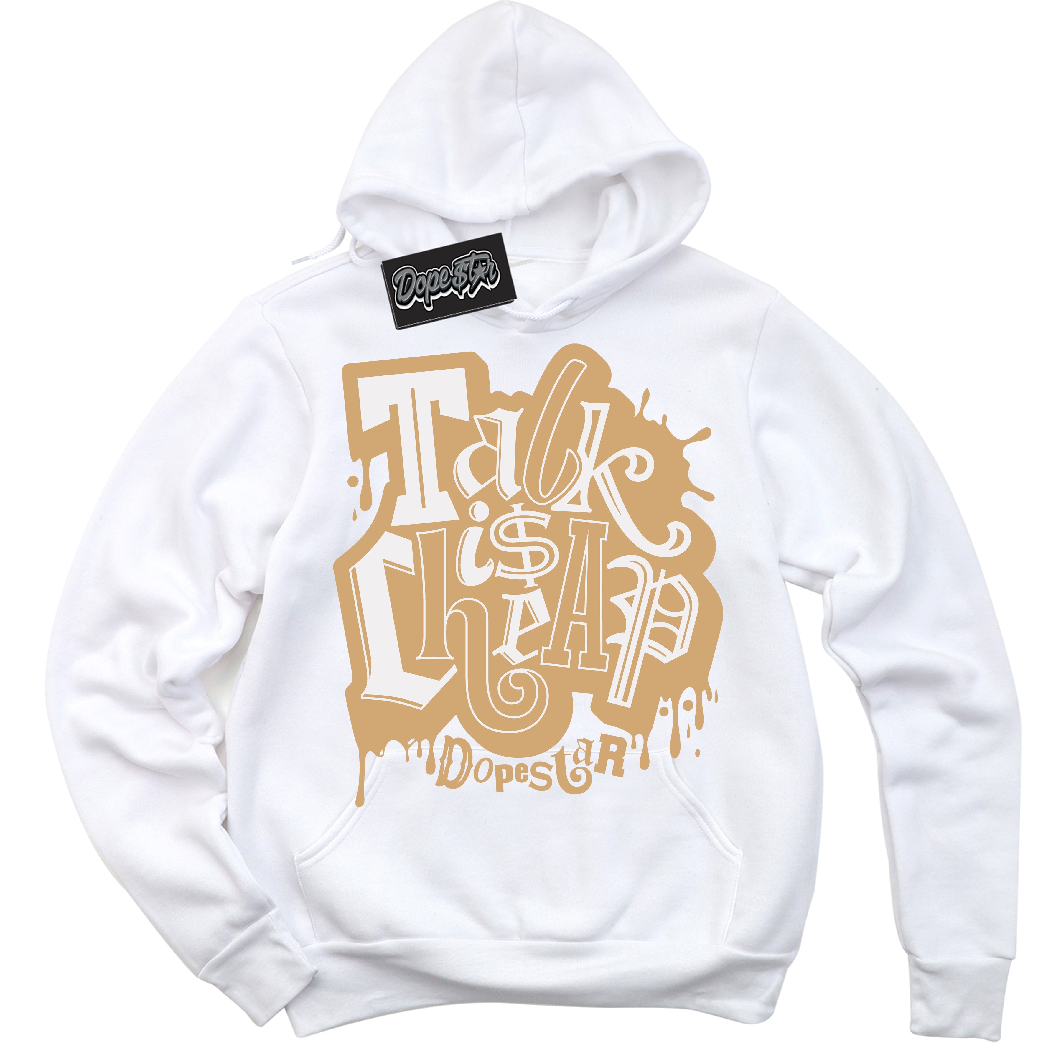 Cool White Hoodie with “ Talk Is Cheap ”  design that Perfectly Matches Praline 1s Sneakers.