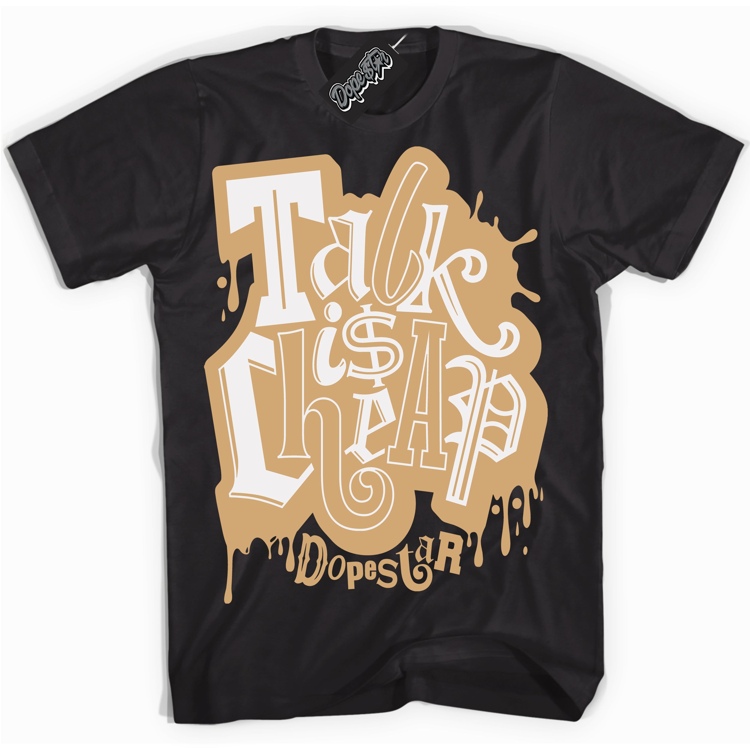 Cool Black Shirt with “ Talk Is Cheap” design that perfectly matches Praline 1s Sneakers.