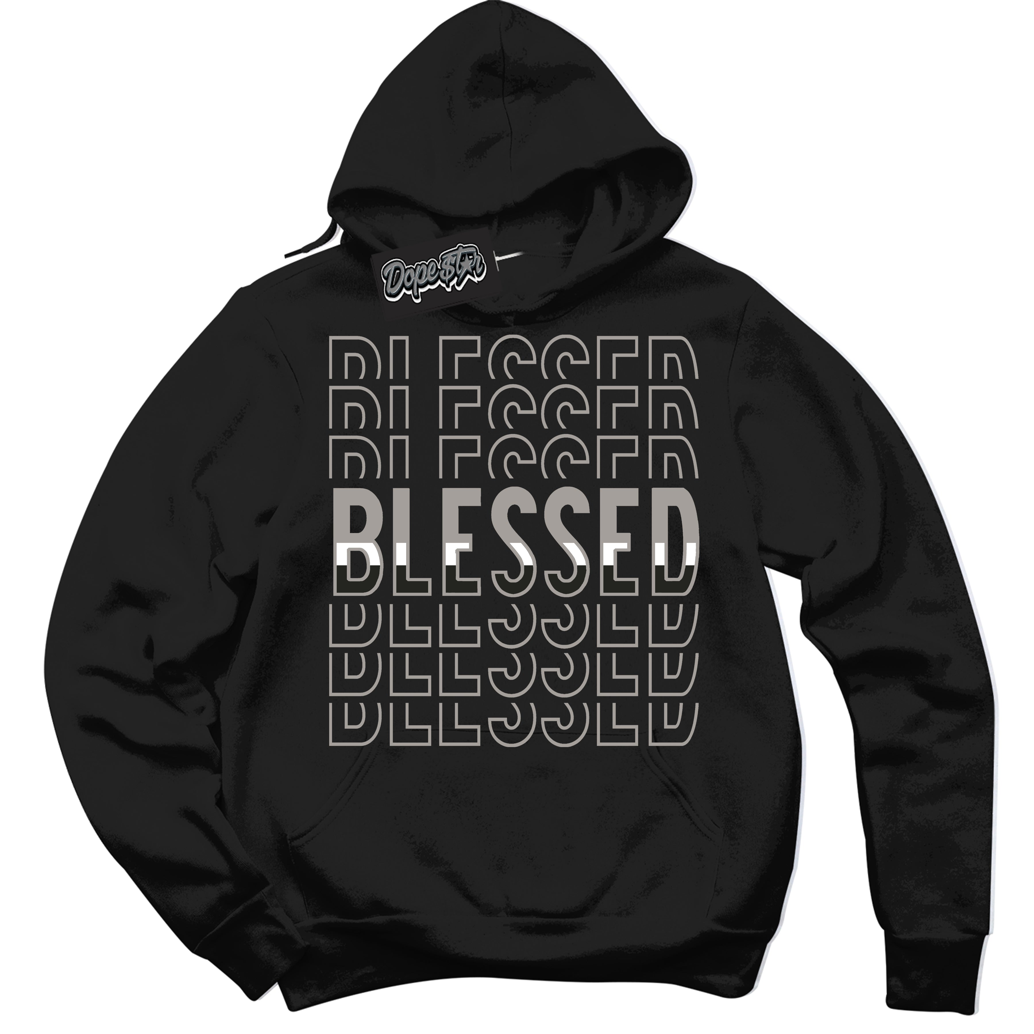 Cool Black Hoodie with “Blessed Stacked” design that Perfectly Matches Satin Shadow 1s Jordans.