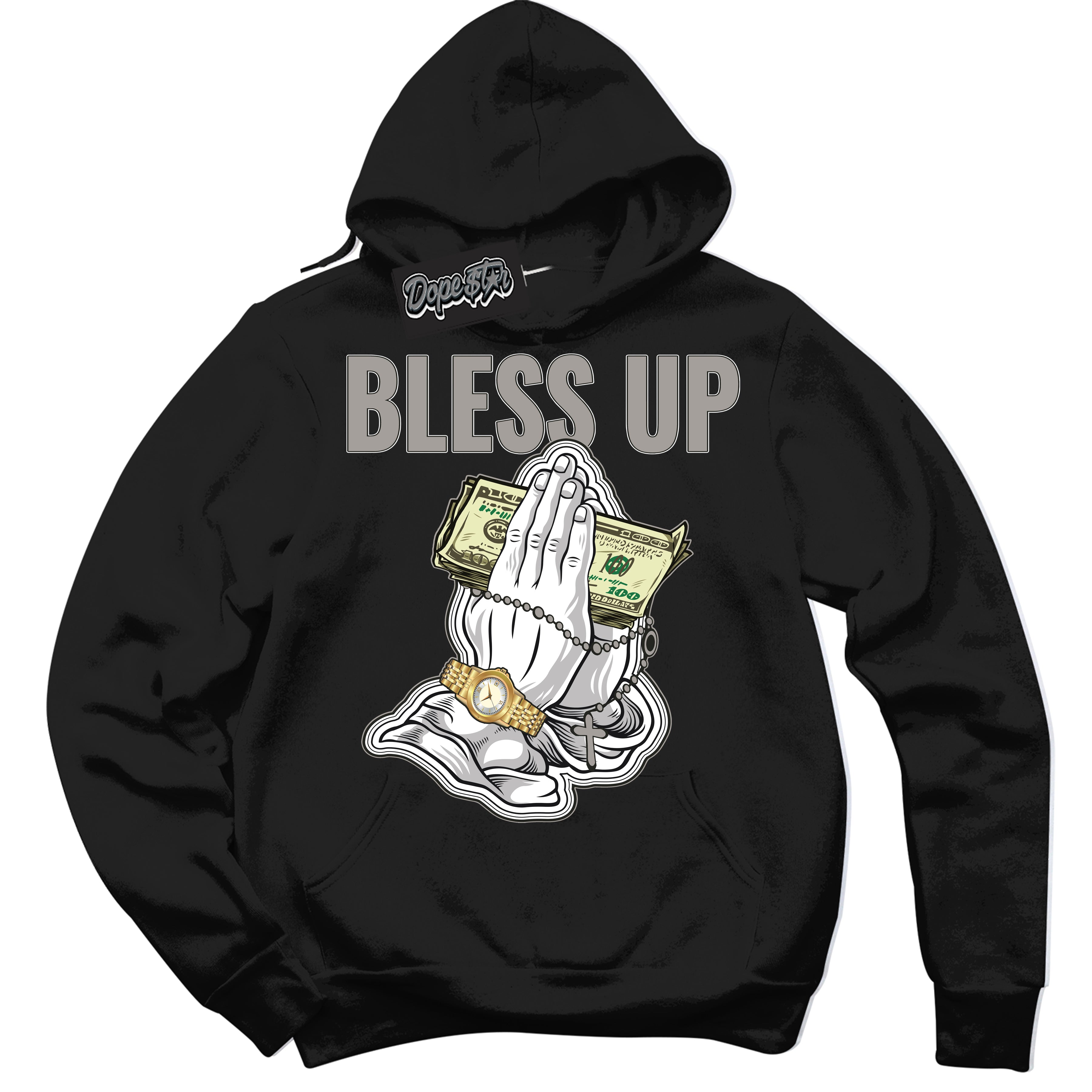 Cool Black Hoodie with “Bless Up” design that Perfectly Matches Satin Shadow 1s Jordans.