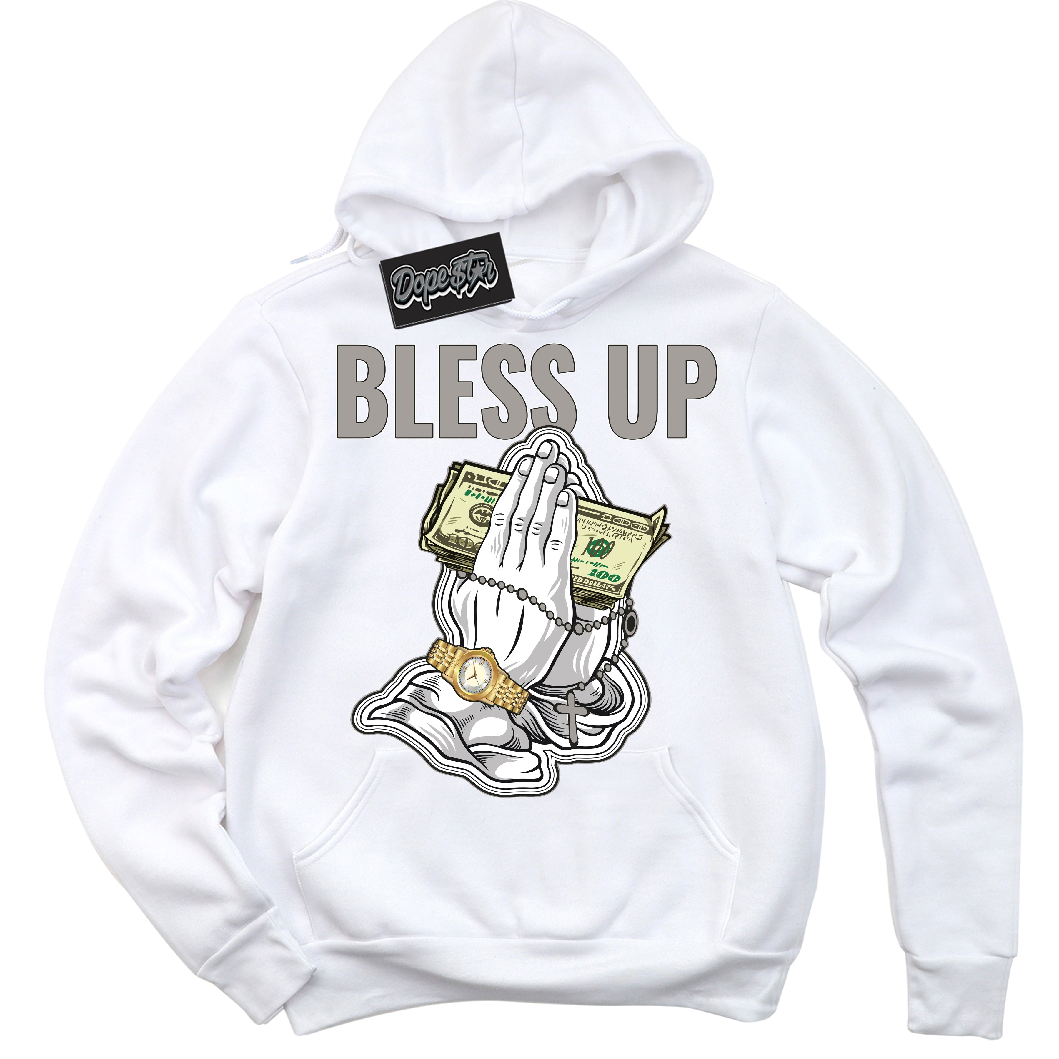 Cool White Hoodie with “Bless Up” design that Perfectly Matches Satin Shadow 1s Jordans.