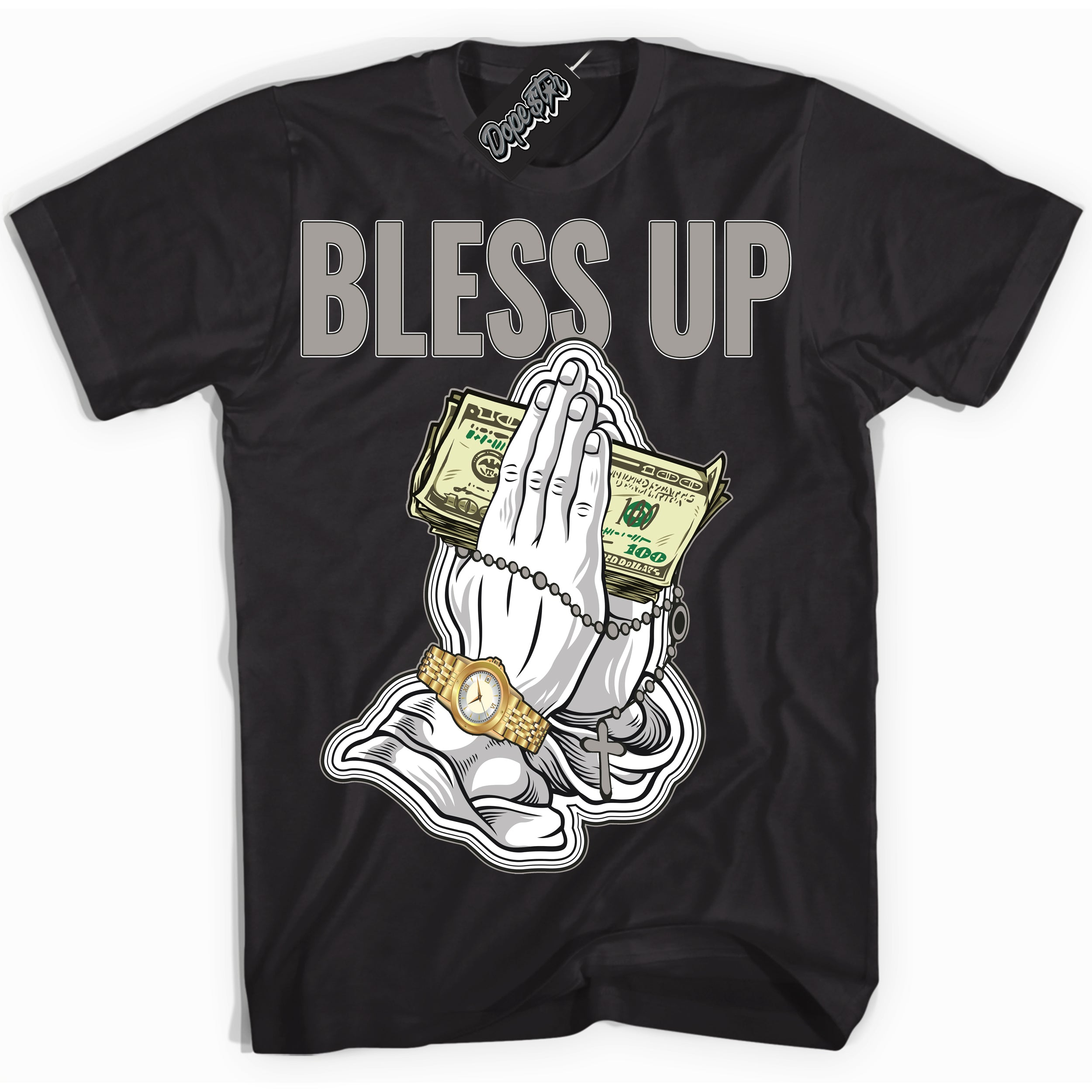 Cool Black Shirt with “Bless Up” design that perfectly matches the Satin Shadow 1s Jordans.