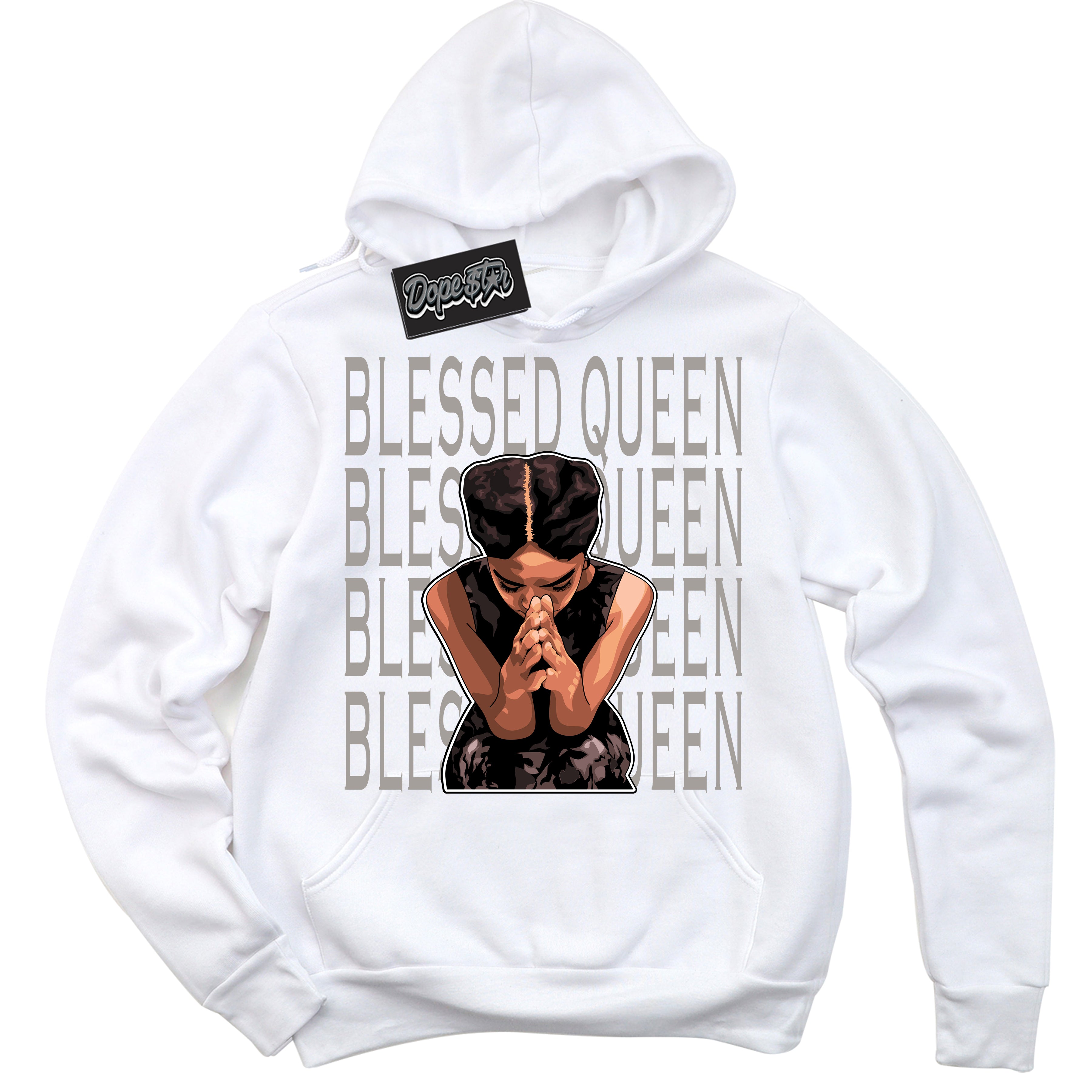 Cool White Hoodie with “Blessed Queen” design that Perfectly Matches Satin Shadow 1s Jordans.