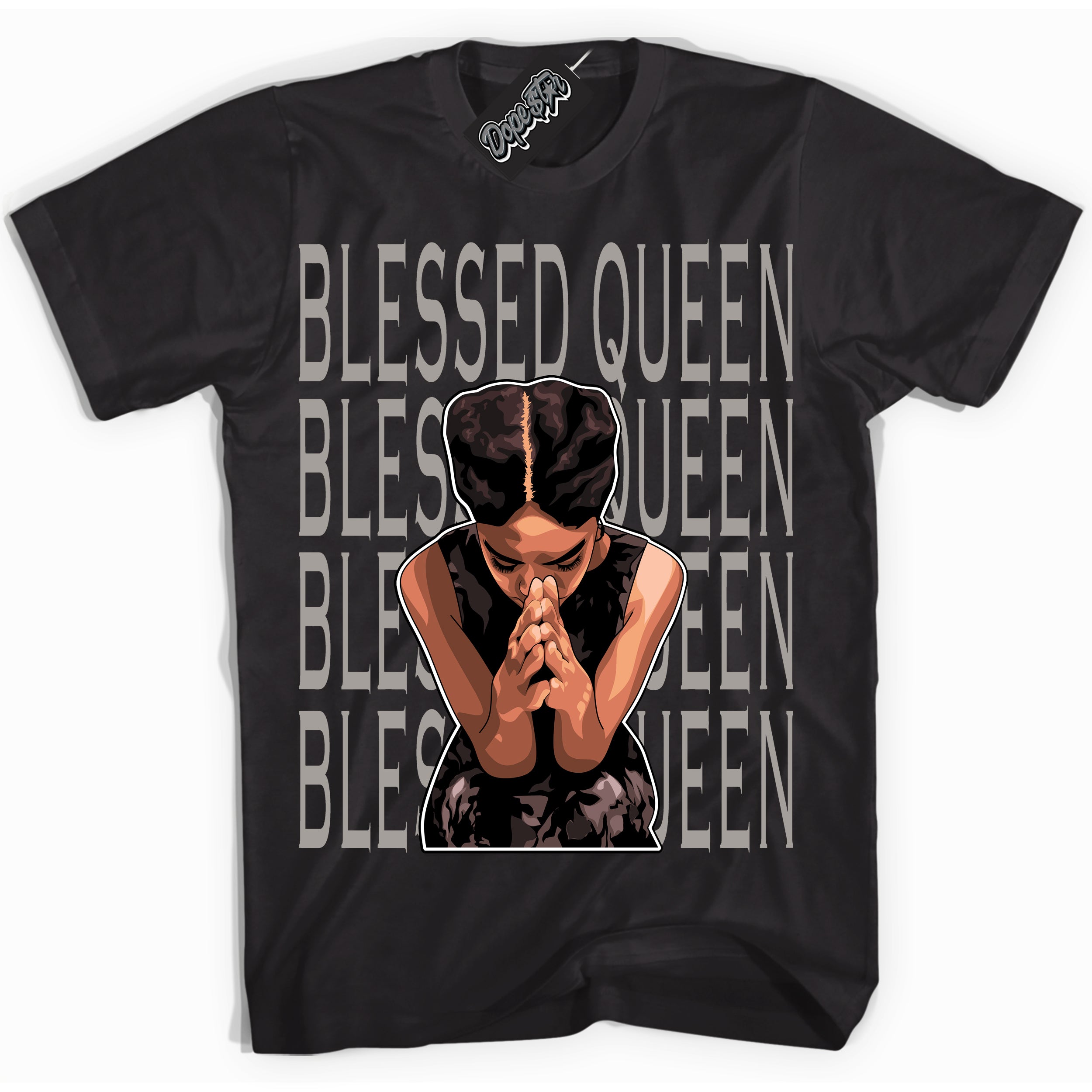 Cool Black Shirt with “Blessed Queen” design that perfectly matches the Satin Shadow 1s Jordans.