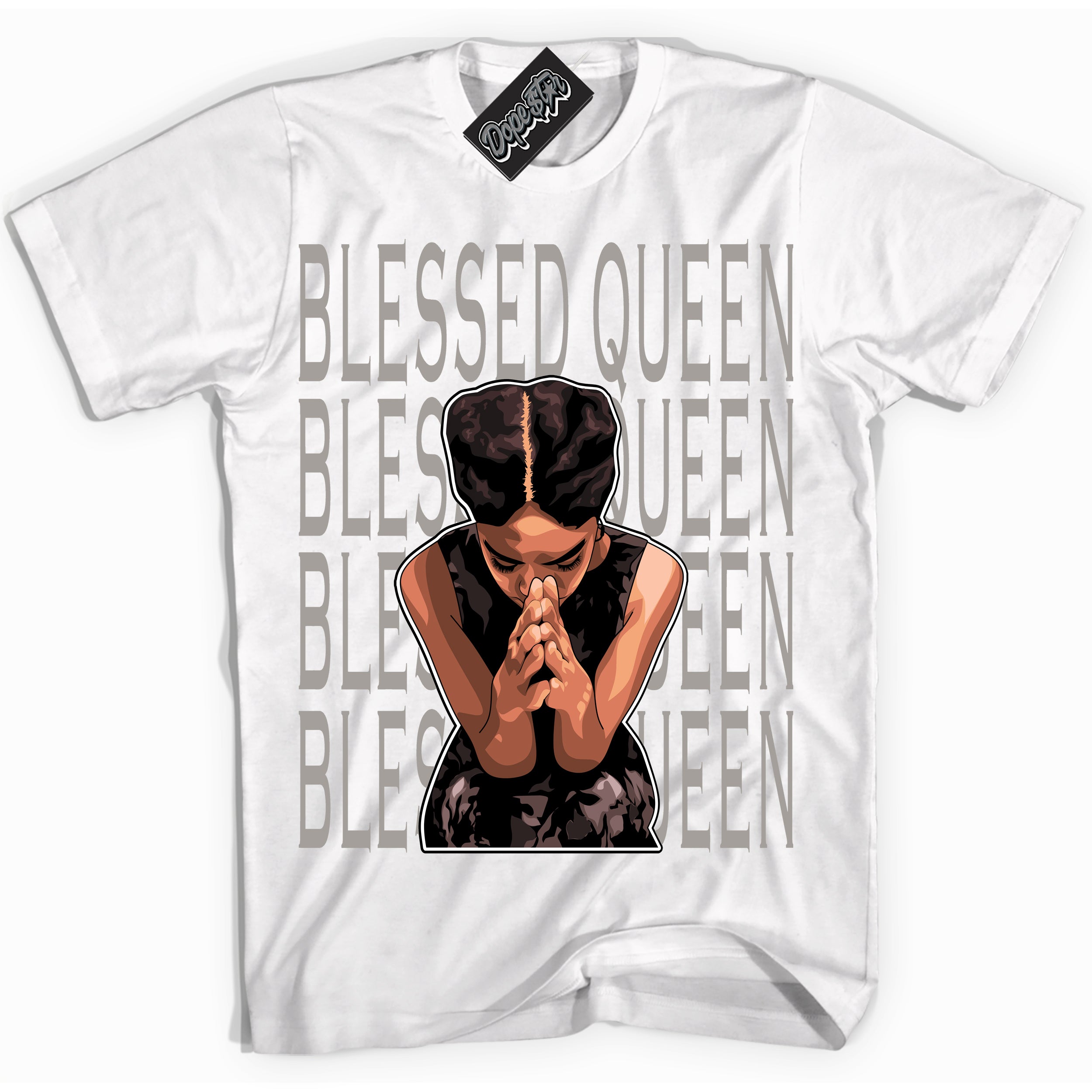 Cool White Shirt with “Blessed Queen” design that perfectly matches the Satin Shadow 1s Jordans.