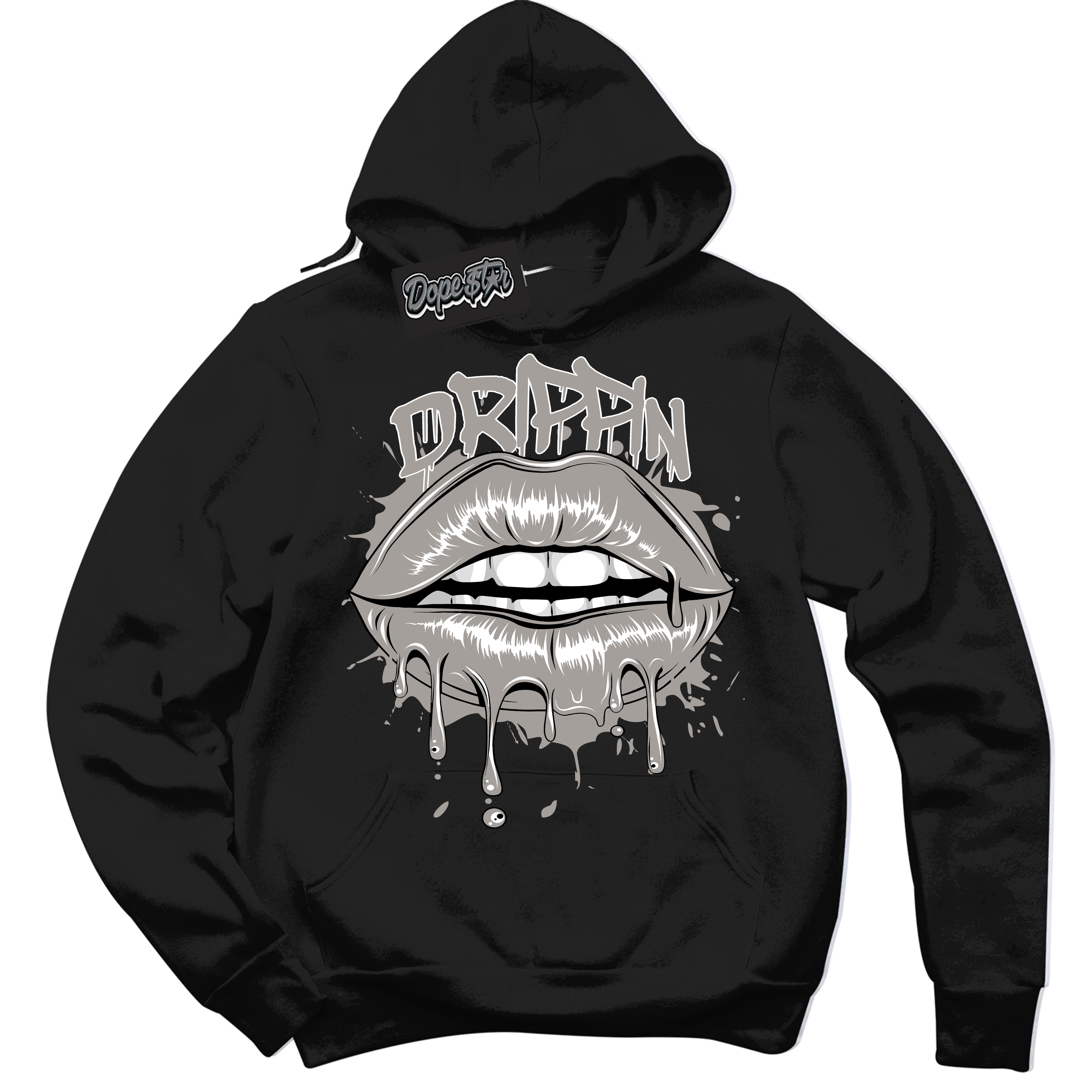 Cool Black Hoodie with “Drippin” design that Perfectly Matches Satin Shadow 1s Jordans.