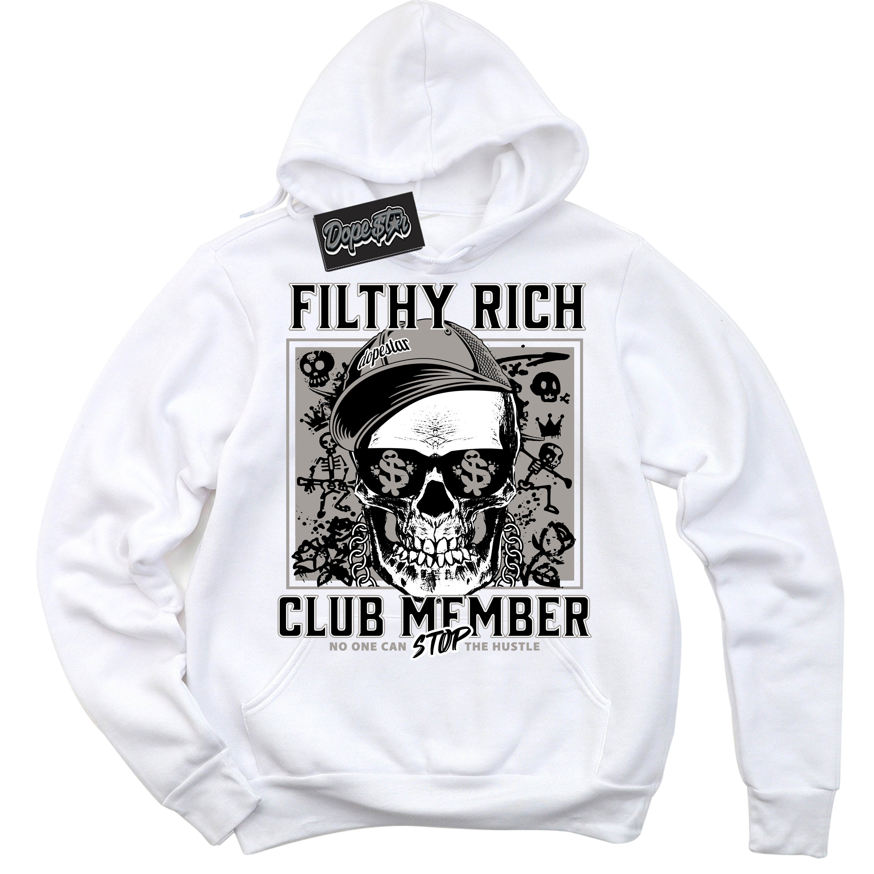 Cool White Hoodie with “Filthy Rich” design that Perfectly Matches Satin Shadow 1s Jordans.