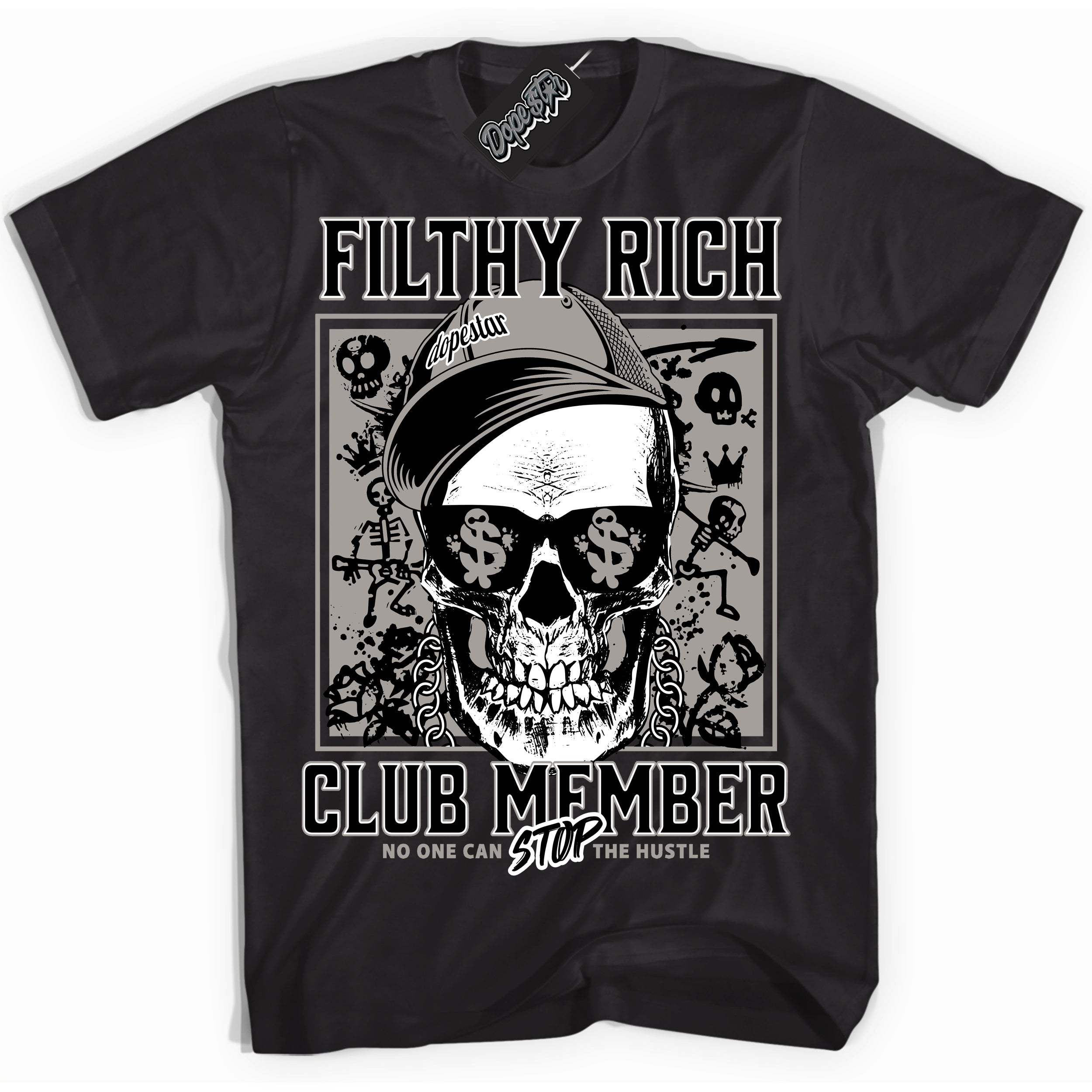 Cool Black Shirt with “Filthy Rich” design that perfectly matches the Satin Shadow 1s Jordans.