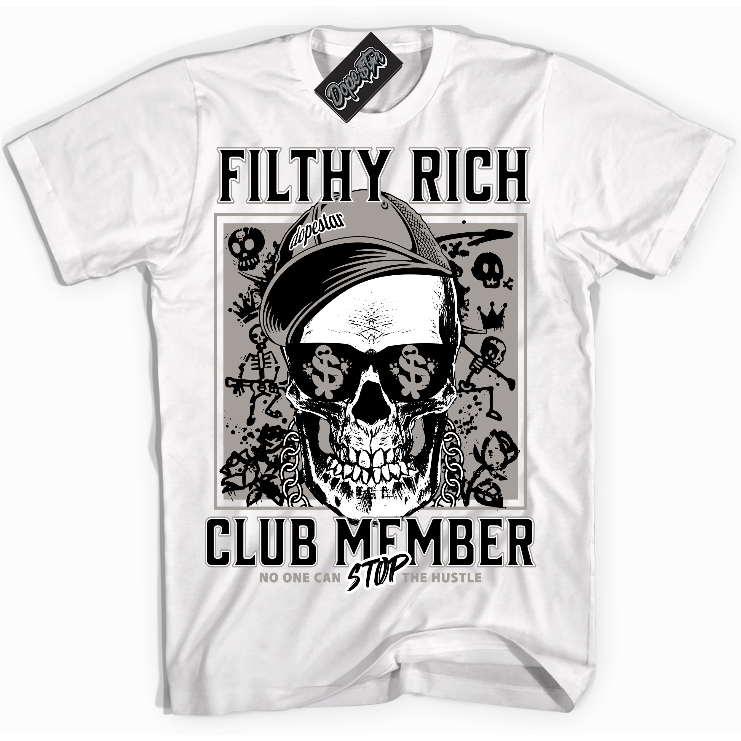 Cool White Shirt with “Filthy Rich” design that perfectly matches the Satin Shadow 1s Jordans.