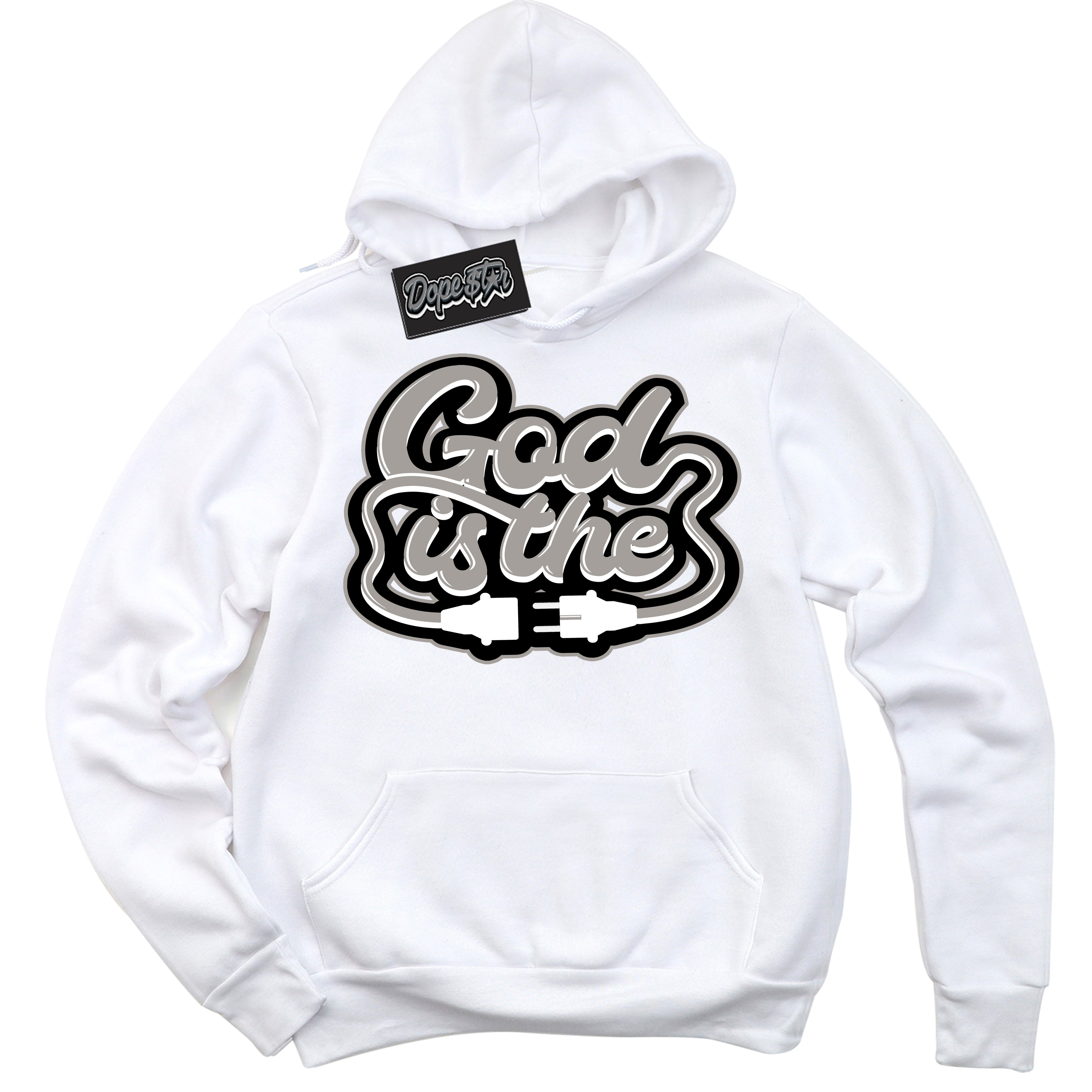 Cool White Hoodie with “God Is The” design that Perfectly Matches Satin Shadow 1s Jordans.