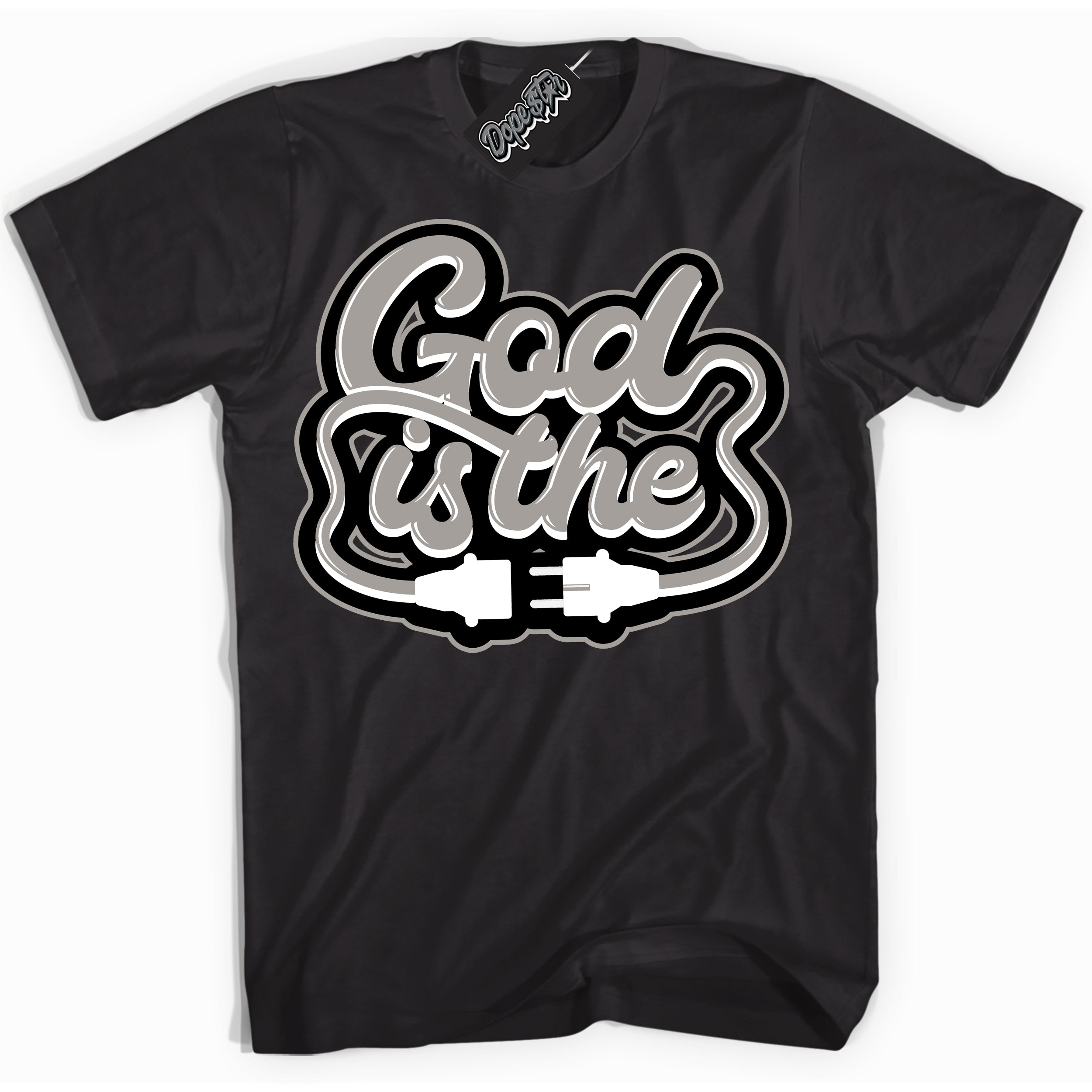 Cool Black Shirt with “God Is The” design that perfectly matches the Satin Shadow 1s Jordans.