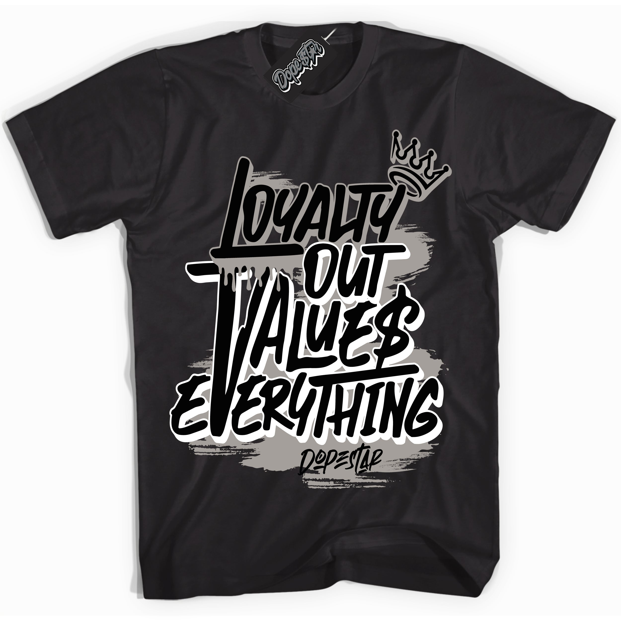 Cool Black Shirt with “Loyalty Out Values Everything” design that perfectly matches the Satin Shadow 1s Jordans.