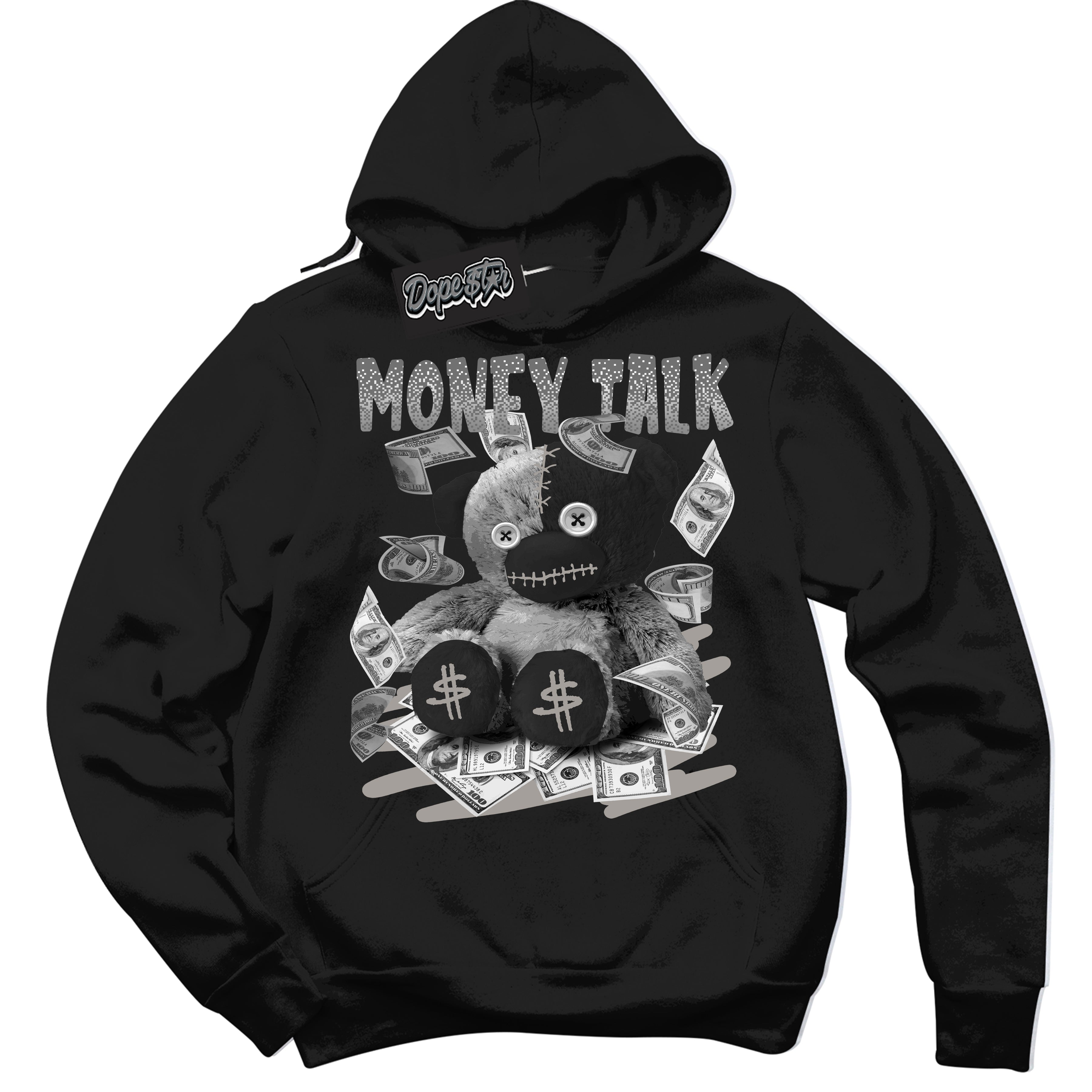 Cool Black Hoodie with “Money Talk Bear” design that Perfectly Matches Satin Shadow 1s Jordans.