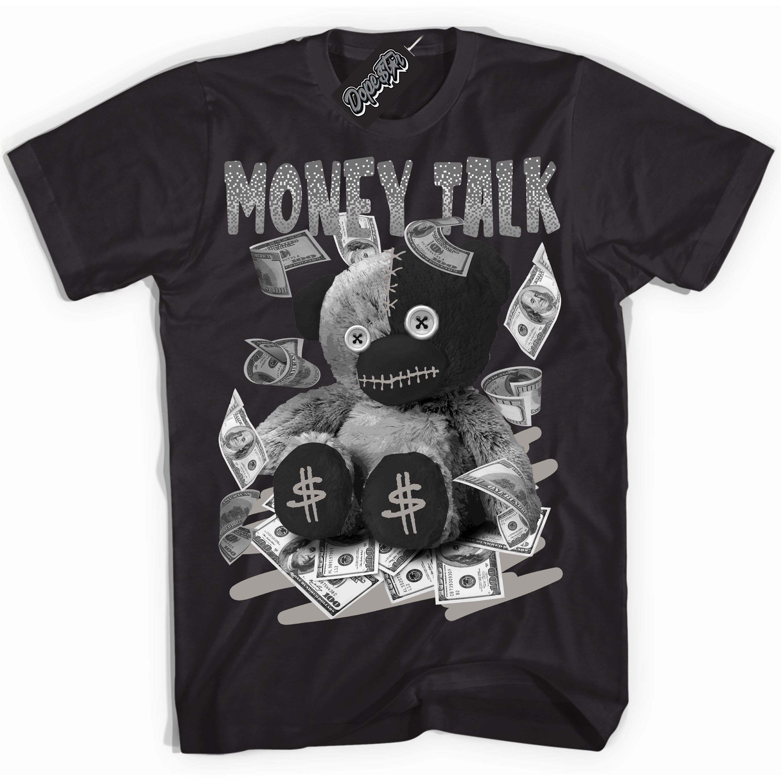 Cool Black Shirt with “Money Talk Bear” design that perfectly matches the Satin Shadow 1s Jordans.