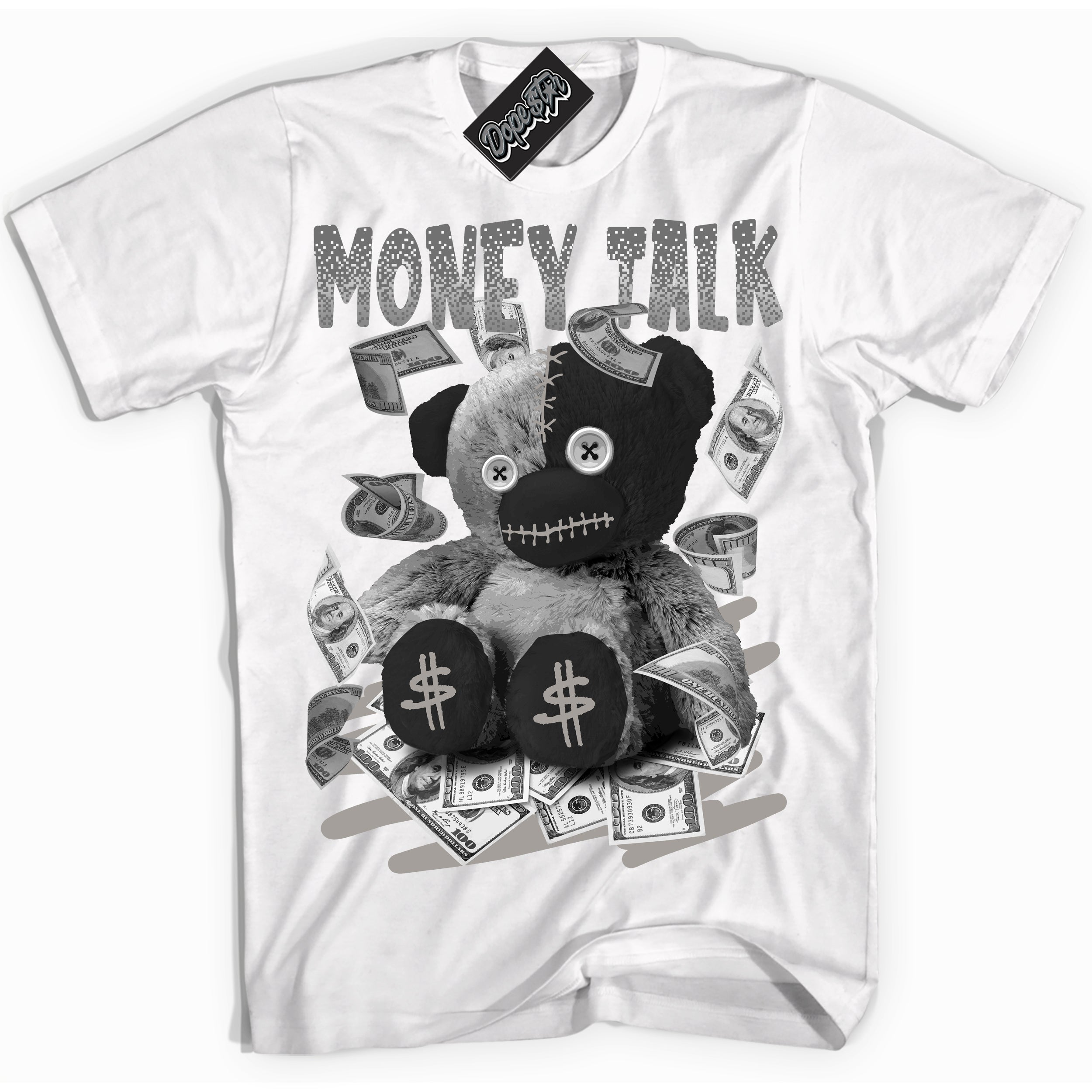 Cool White Shirt with “Money Talk Bear” design that perfectly matches the Satin Shadow 1s Jordans.