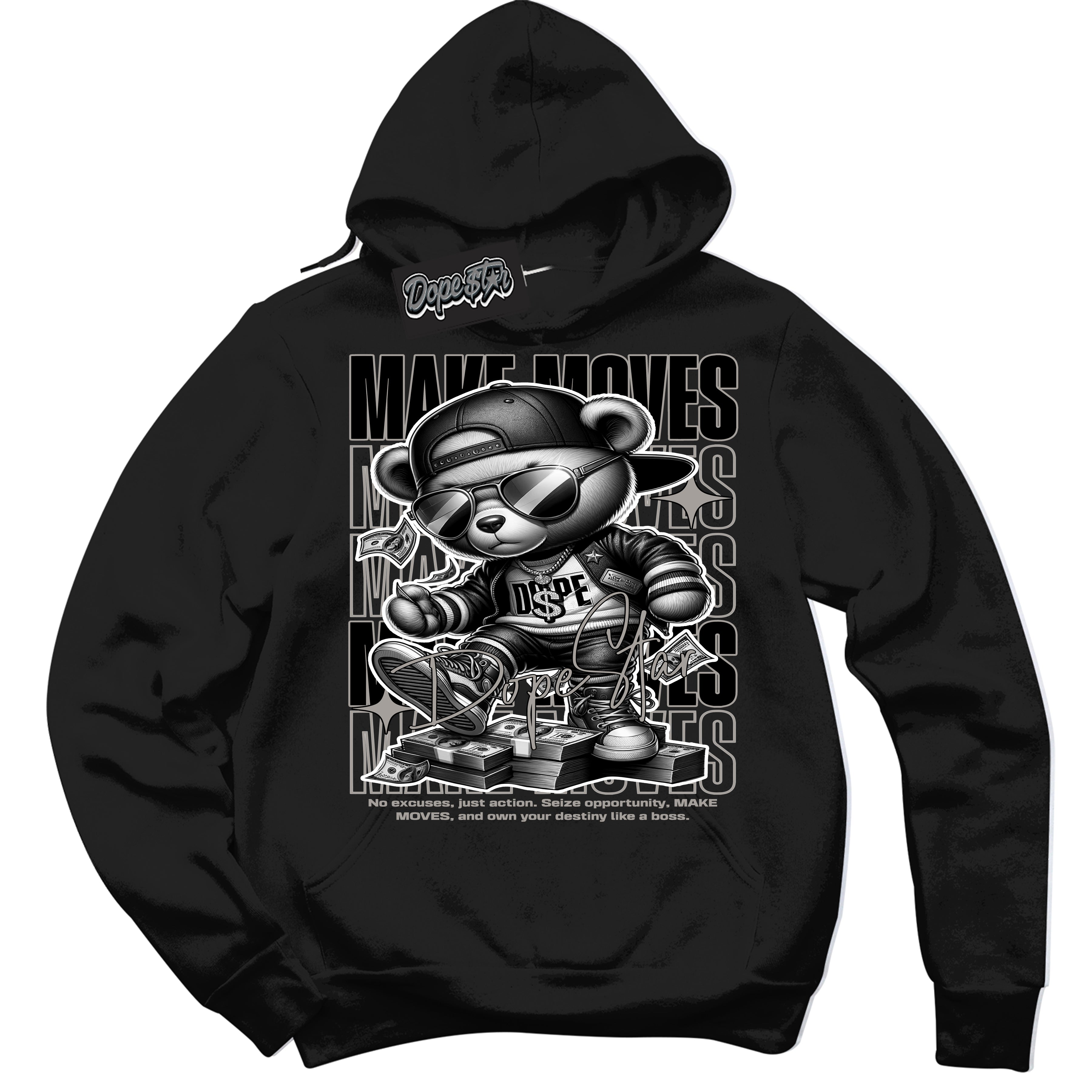 Cool Black Hoodie with “Make Moves” design that Perfectly Matches Satin Shadow 1s Jordans.