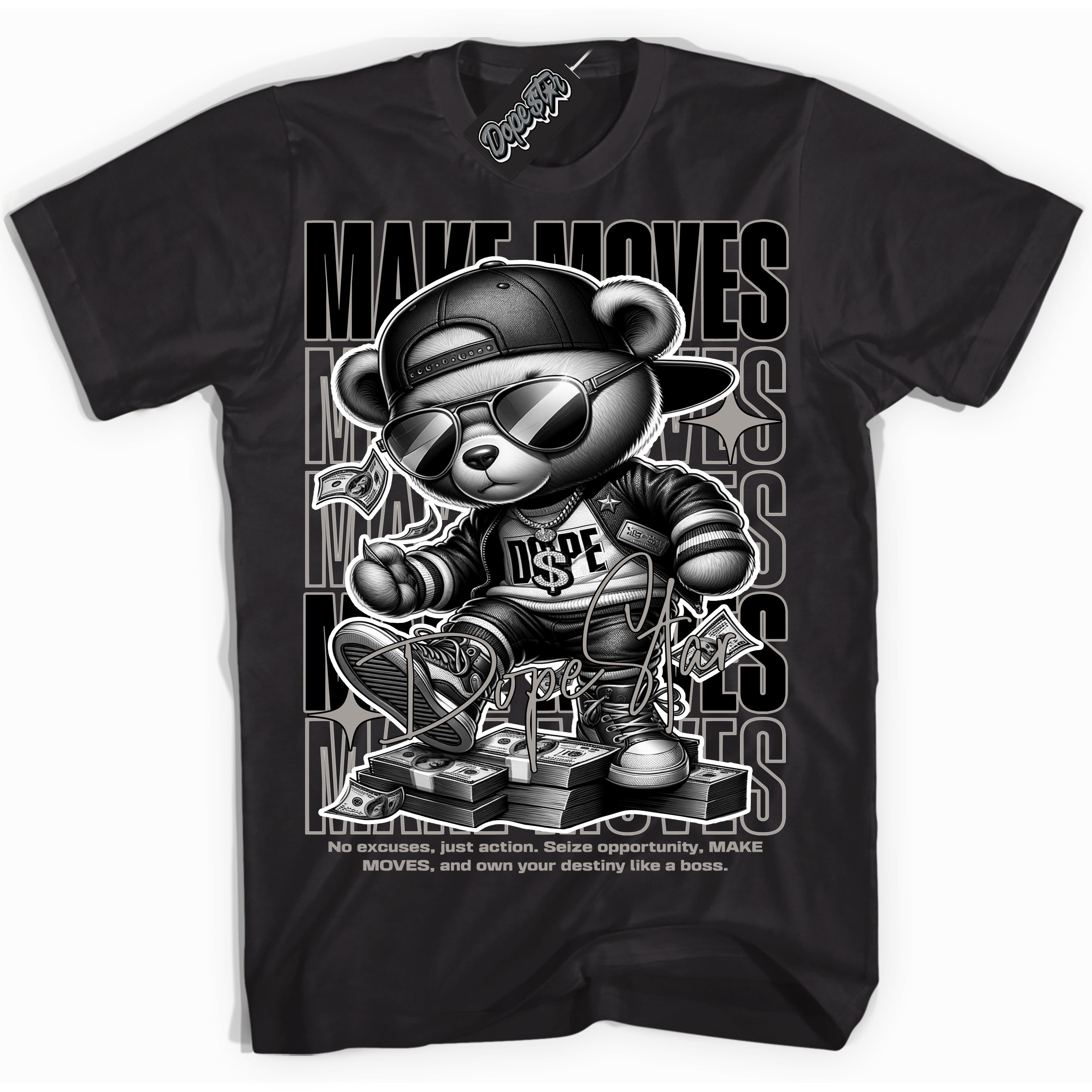 Cool Black Shirt with “Make Moves” design that perfectly matches the Satin Shadow 1s Jordans.