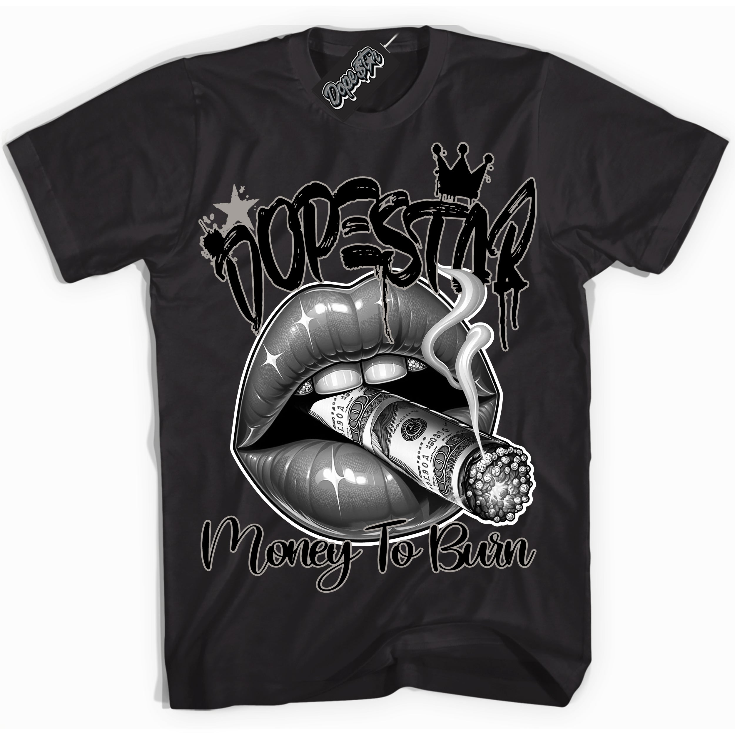 Cool Black Shirt with “Money To Burn” design that perfectly matches the Satin Shadow 1s Jordans.