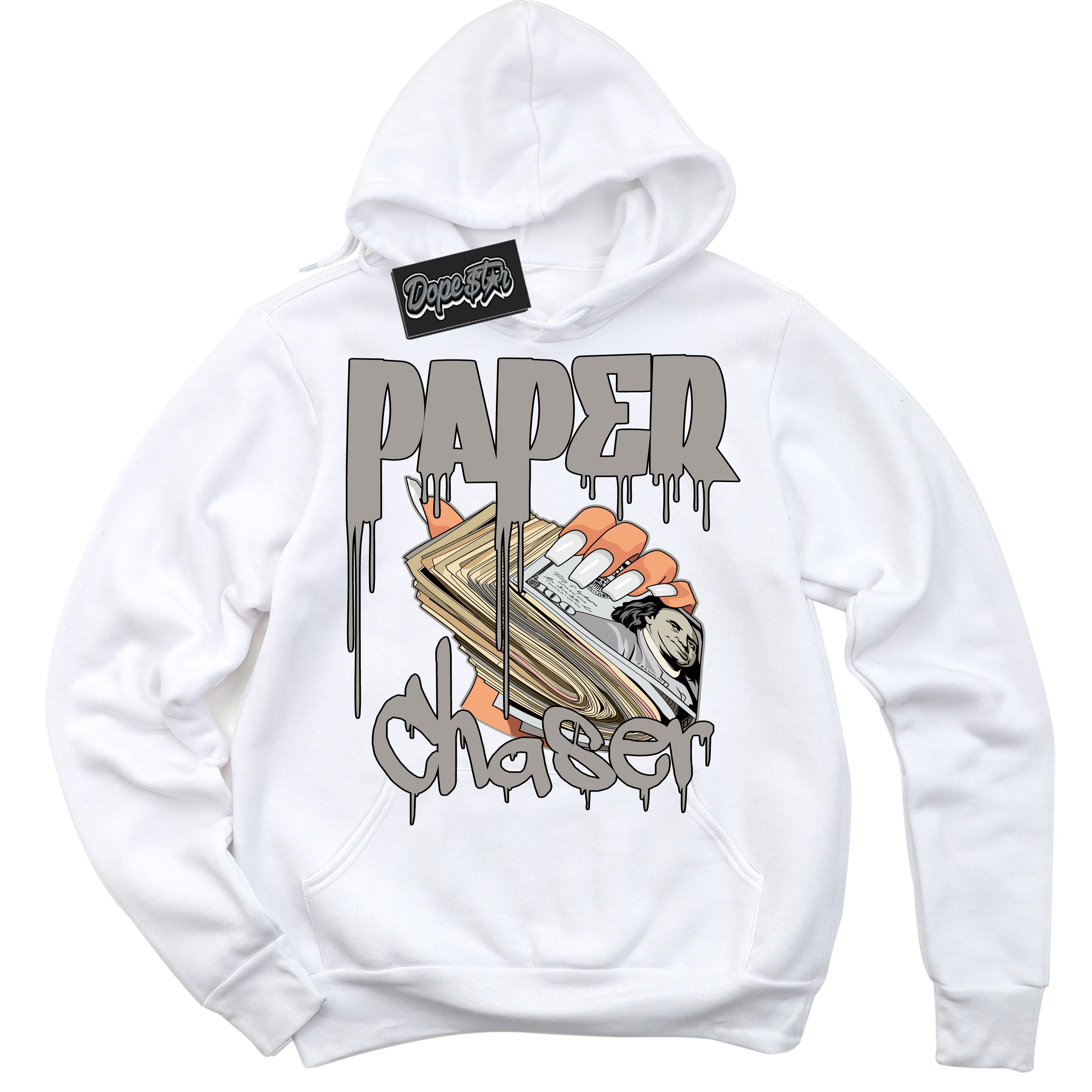 Cool White Hoodie with “Paper Chaser” design that Perfectly Matches Satin Shadow 1s Jordans.