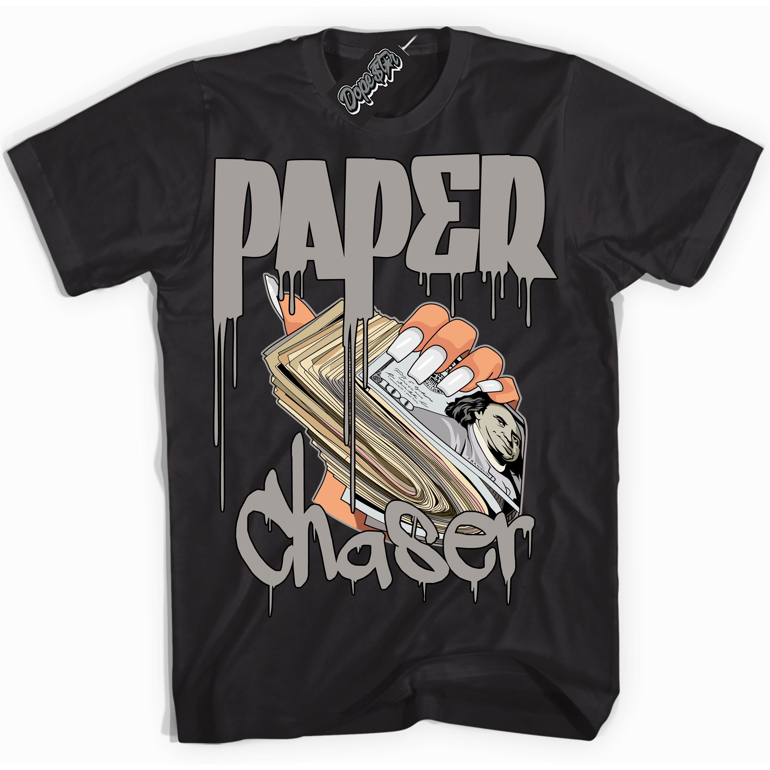 Cool Black Shirt with “Paper Chaser” design that perfectly matches the Satin Shadow 1s Jordans.