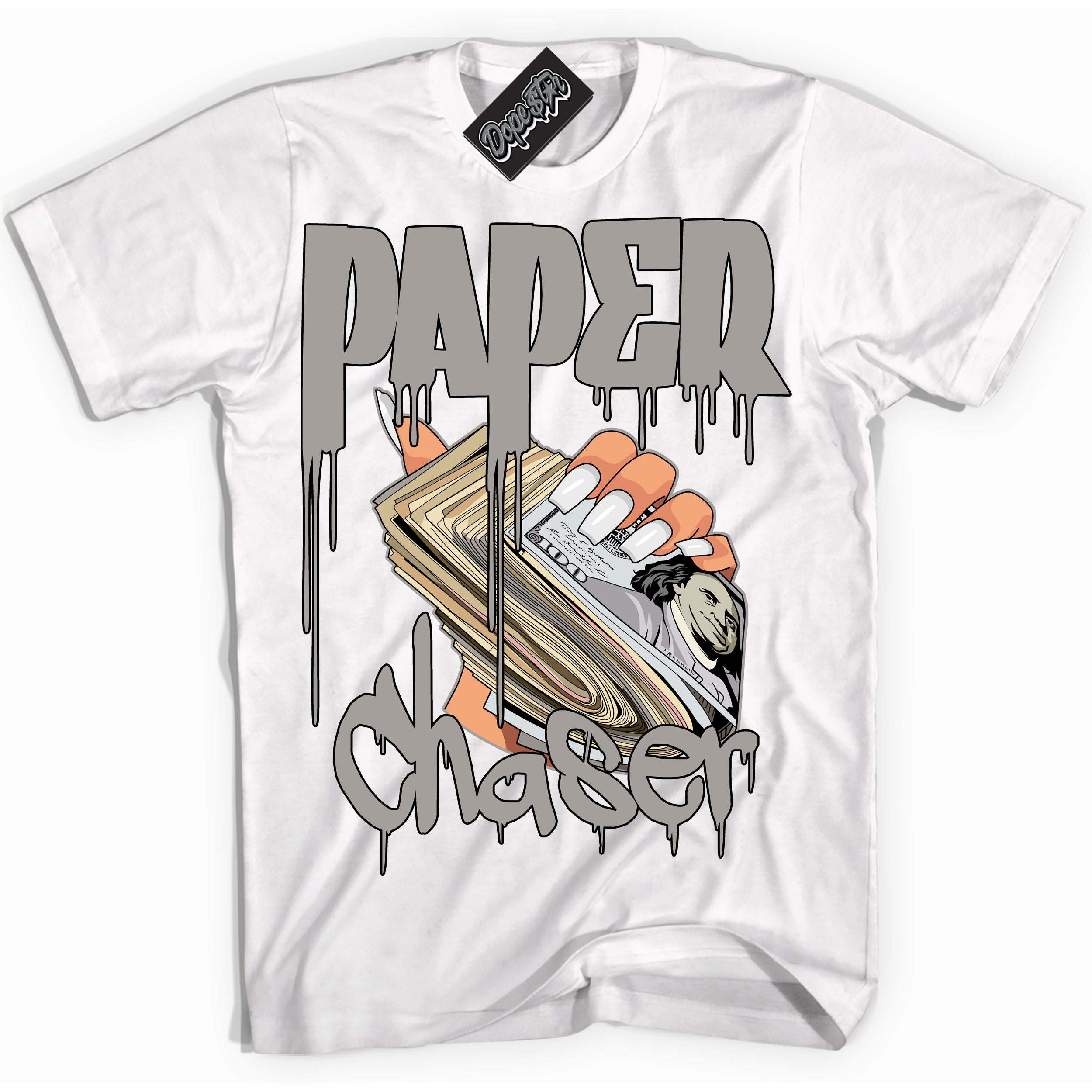 Cool White Shirt with “Paper Chaser” design that perfectly matches the Satin Shadow 1s Jordans.