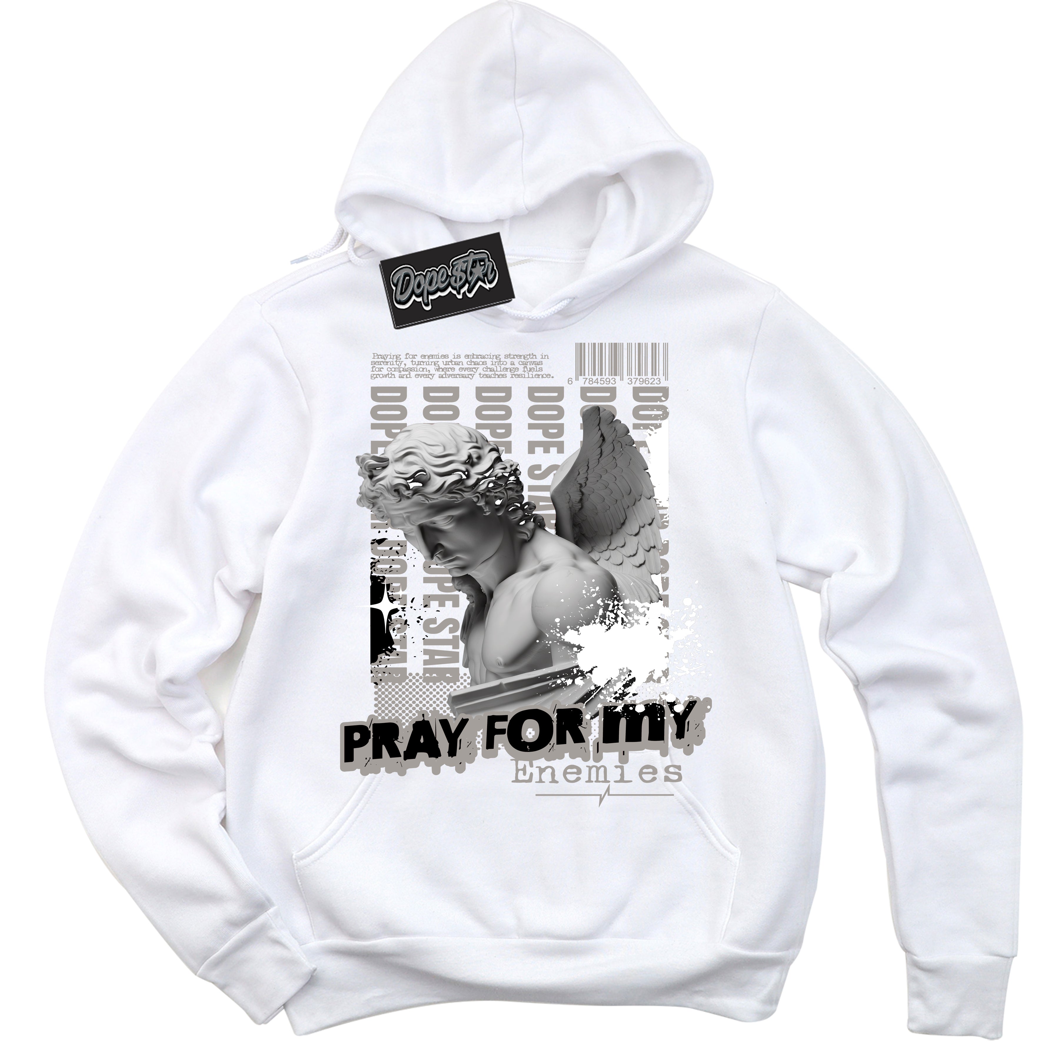 Cool White Hoodie with “Pray Enemies” design that Perfectly Matches Satin Shadow 1s Jordans.