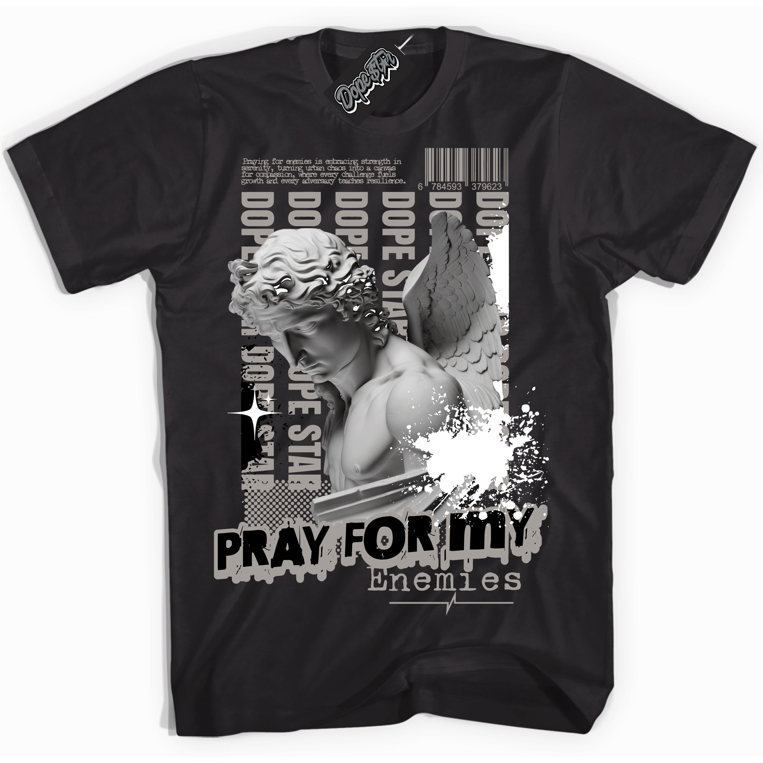 Cool Black Shirt with “Pray Enemies” design that perfectly matches the Satin Shadow 1s Jordans.