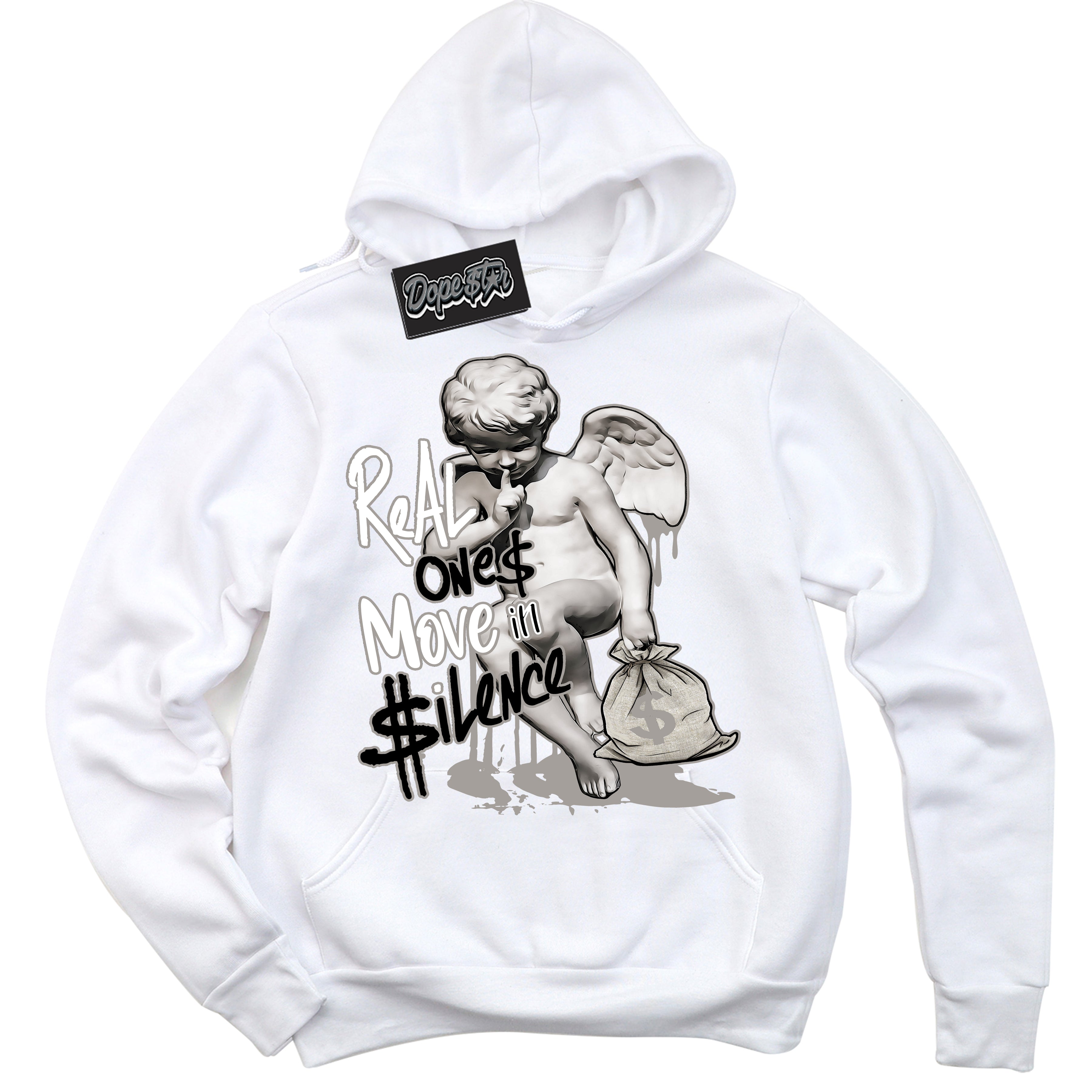 Cool White Hoodie with “Real Ones Cherub” design that Perfectly Matches Satin Shadow 1s Jordans.