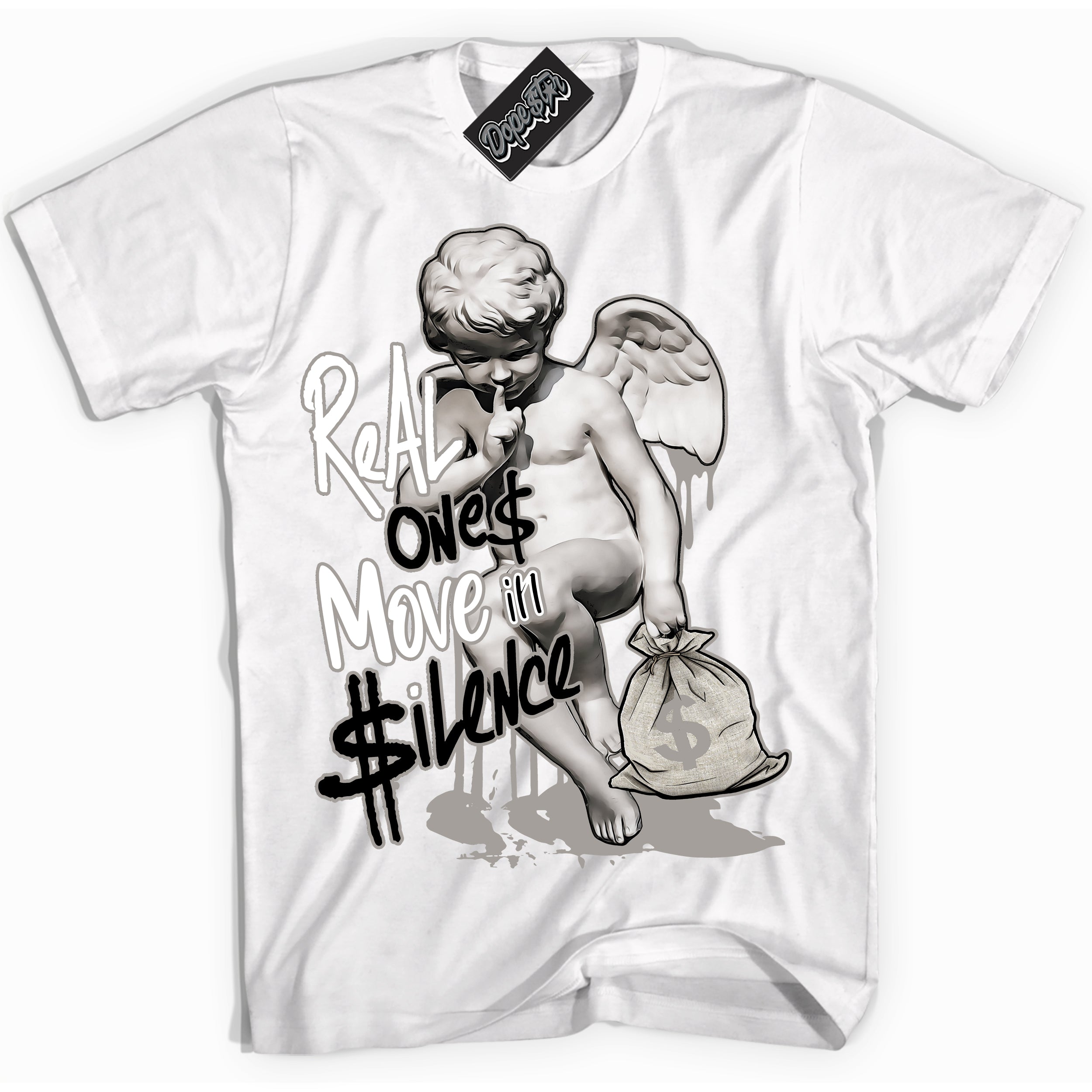 Cool White Shirt with “Real Ones Cherub” design that perfectly matches the Satin Shadow 1s Jordans.